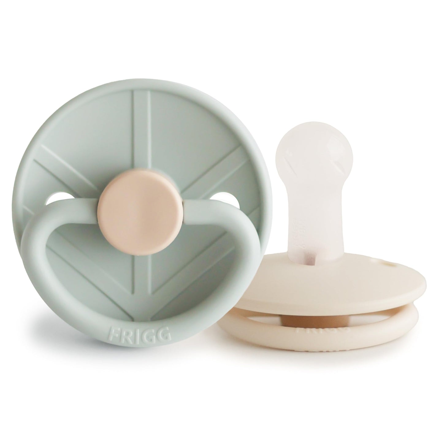 FRIGG Little Viking SilkySoft Silicone Baby Pacifier 2-Pack | Made in Denmark | BPA-Free (Powder Blue/Cream,6-18 Months)