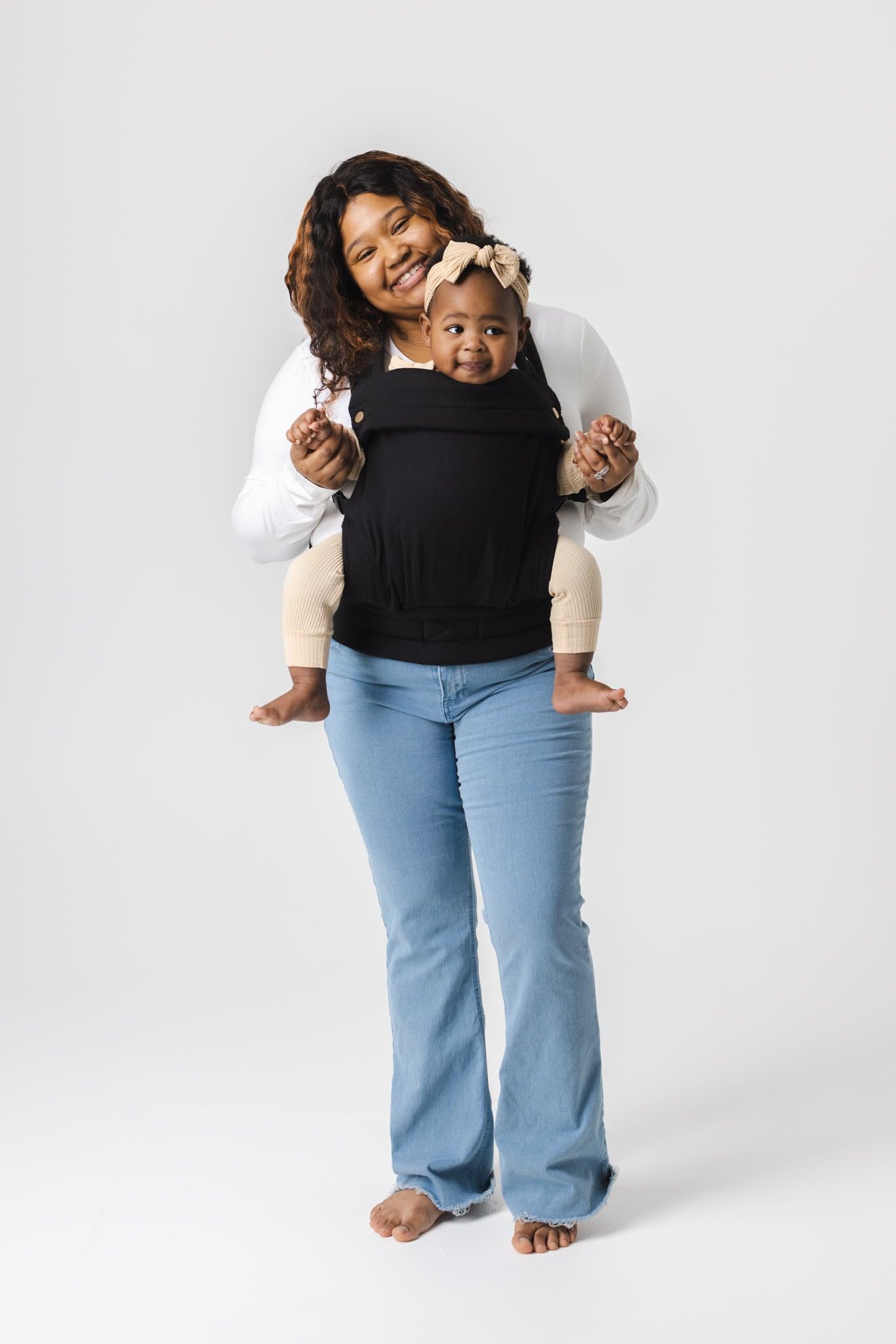 Mabē Monarch Ergonomic Baby Carrier – Premium Cotton Soft Structured Newborn to Toddler Carrier with Hip-Healthy Design, 3 Carry Positions (7-35lbs), Lightweight & Breathable, (Ivory)