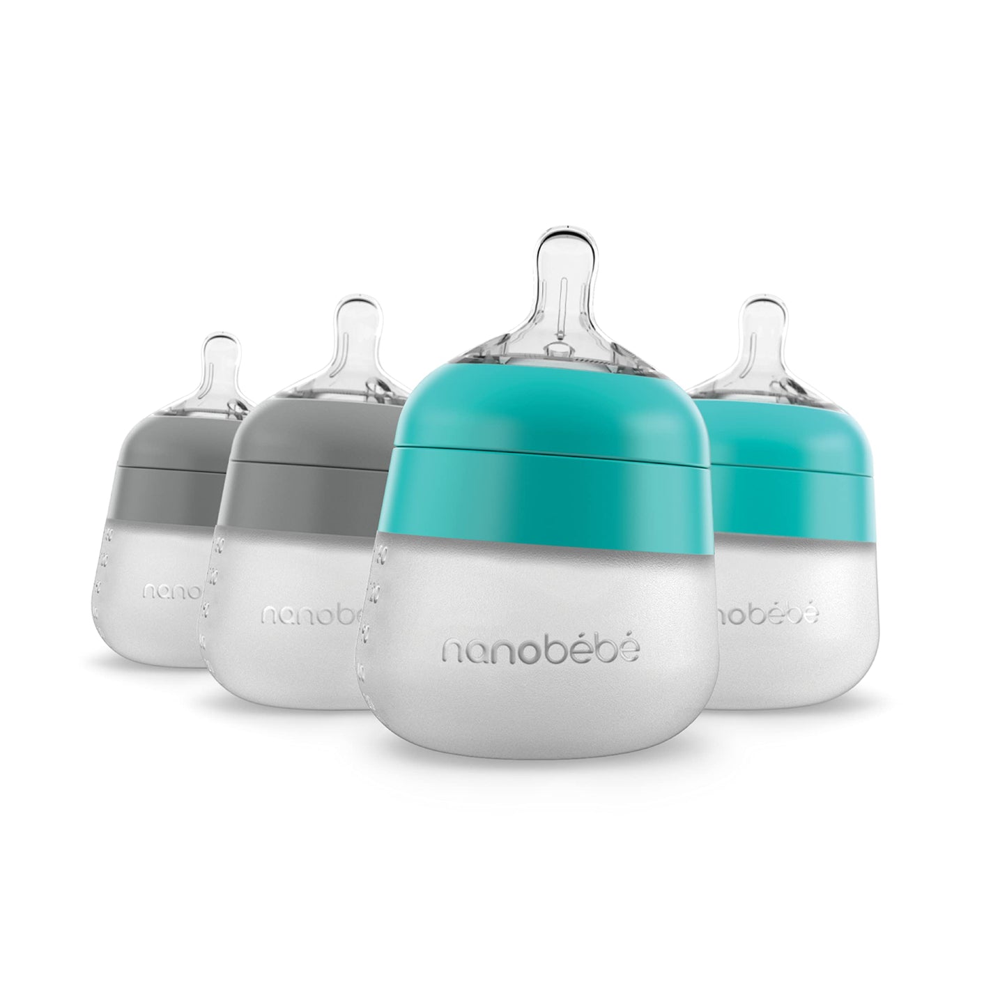 Nanobébé Flexy Silicone Baby Bottle, Anti-Colic, Natural Feel, Non-Collapsing Nipple, Non-Tip Stable Base, Easy to Clean, 3-Pack, Gray, 9oz