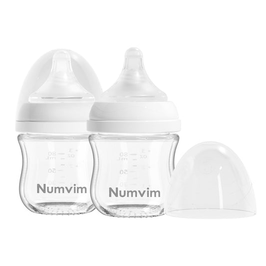 Glass Nurturing Baby Bottle Gentle & Extra Slow Flow, Newborn Breastfeeding Bottle with Anti Colic Nipple for 0 Months Babies, Includes SS Nipples(3Oz, 2 Packs)