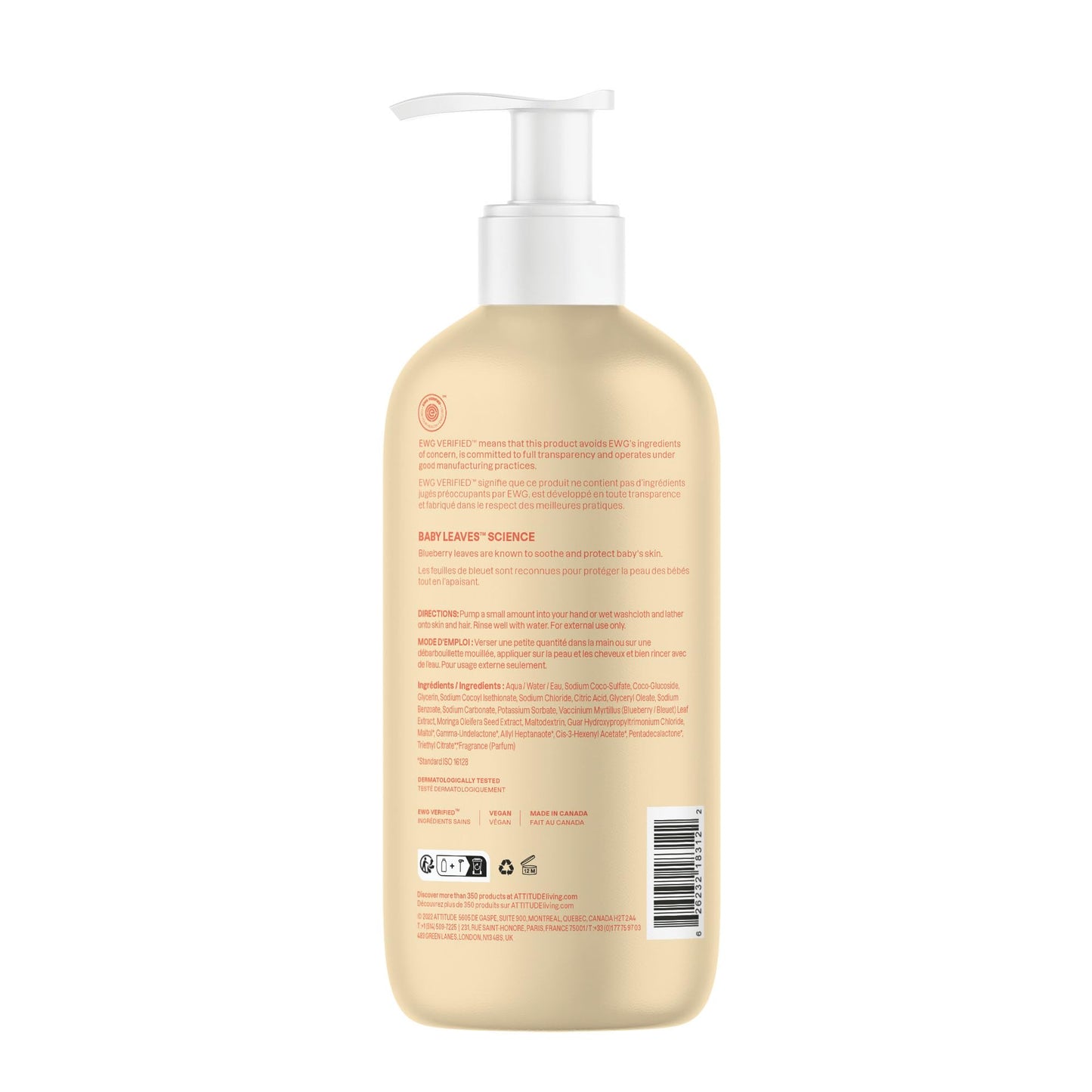 ATTITUDE 2-in-1 Shampoo and Body Wash for Baby, EWG Verified, 16 Fl Oz