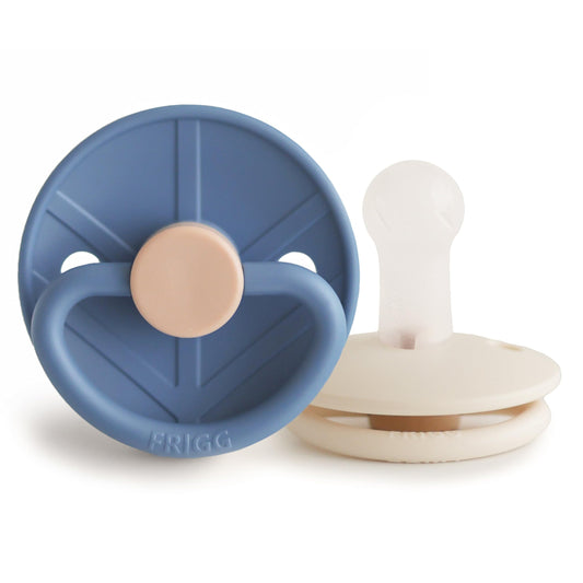 FRIGG Little Viking SilkySoft Silicone Baby Pacifier 2-Pack | Made in Denmark | BPA-Free (Powder Blue/Cream,6-18 Months)