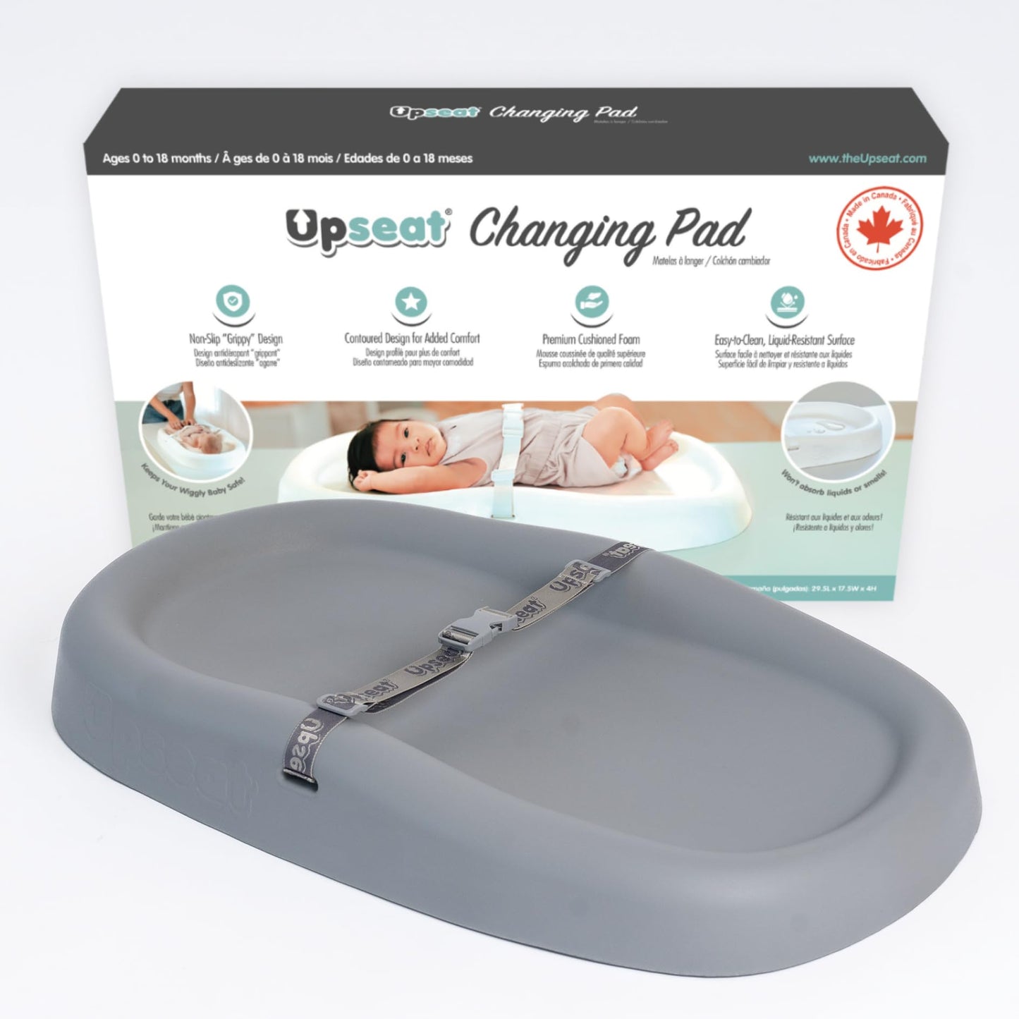 Upseat Baby Changing Pad, Non-Slip Grippy Design, Premium Cushioned Foam, Contoured for Comfort, Waterproof and Easy-to-Clean, Liquid-Resistant (Pink)