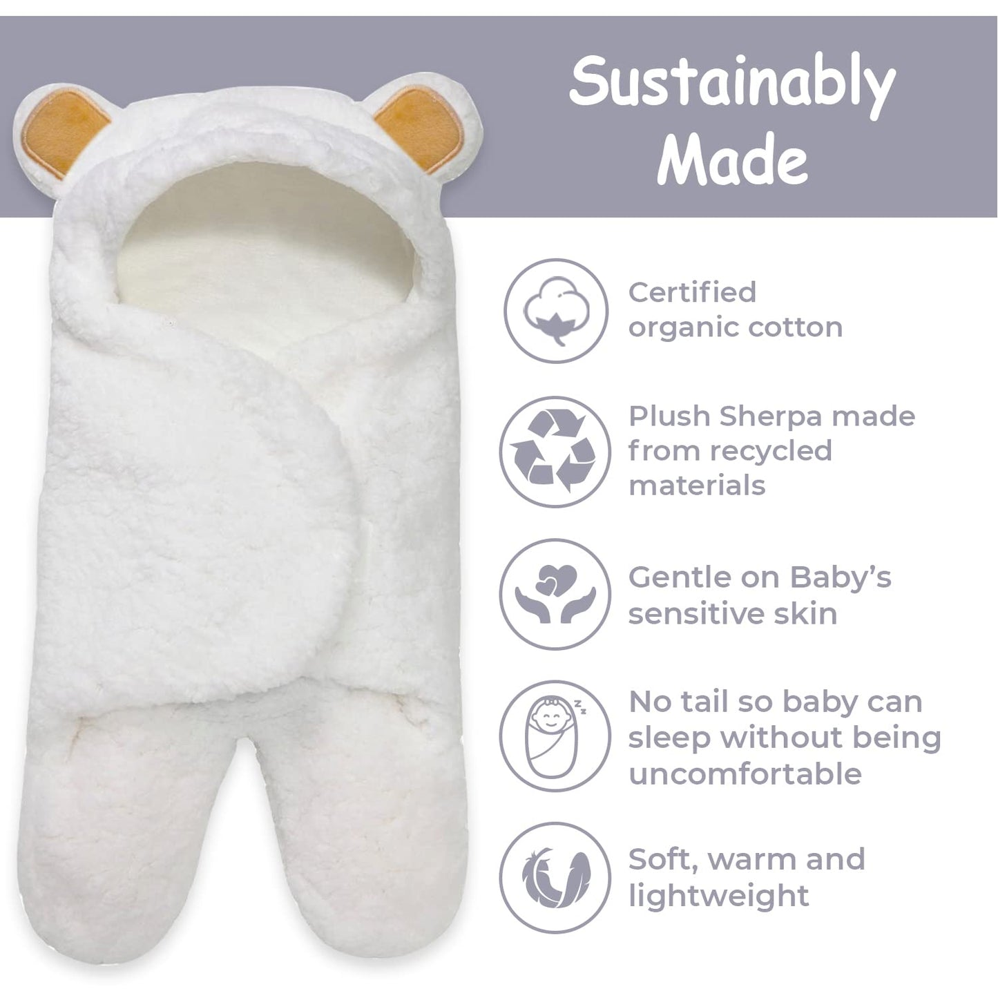 Jam Naturals- Baby Swaddle Blanket, Cute Bear Organic Receiving Swaddling Wrap, Gender Neutral Soft Newborn Baby Registry Gift (White 0-3m)