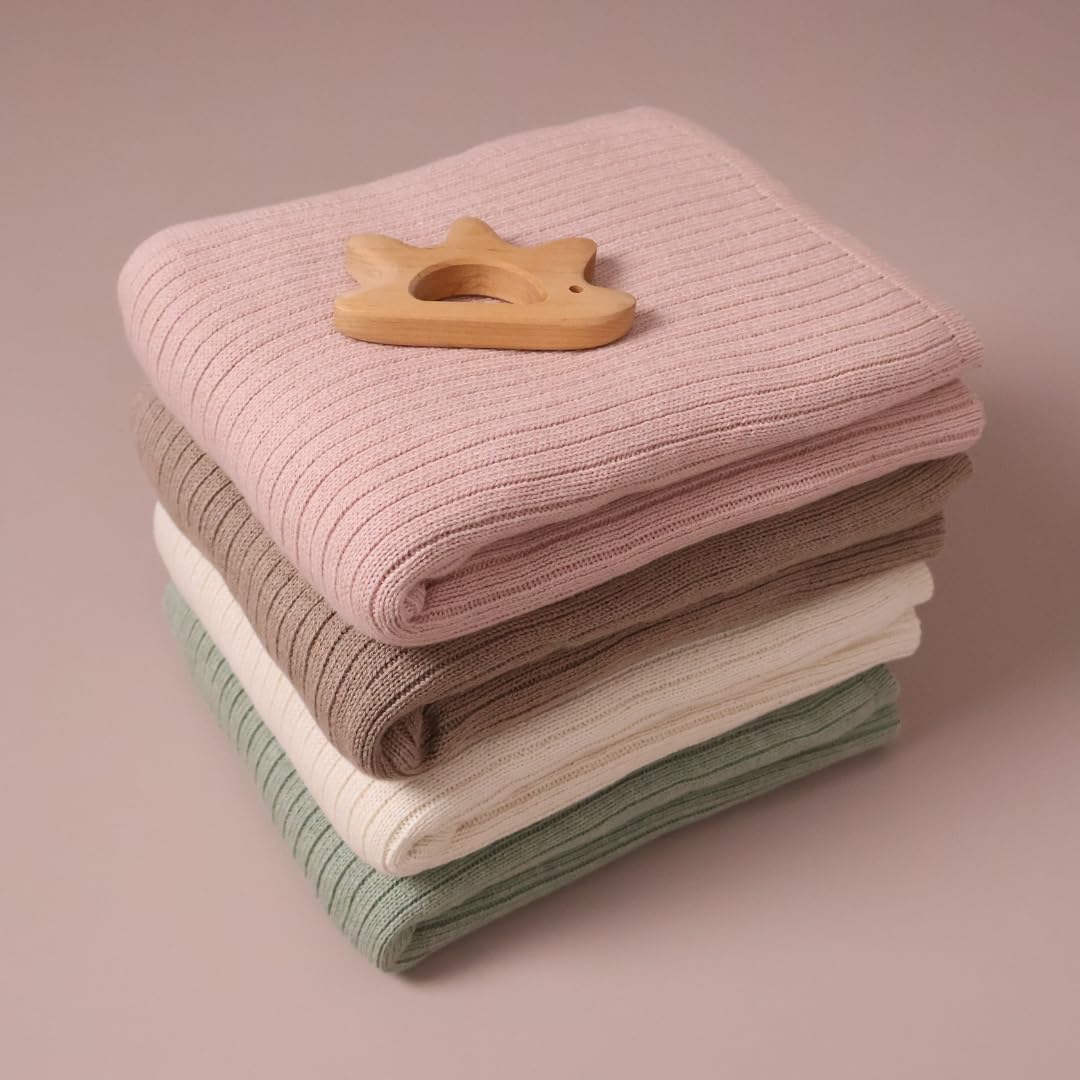 Knitted Organic Cotton Baby Blanket- Swaddle Blanket, 30" x 40" Soft Receiving Blanket for Newborn (Mochachino)