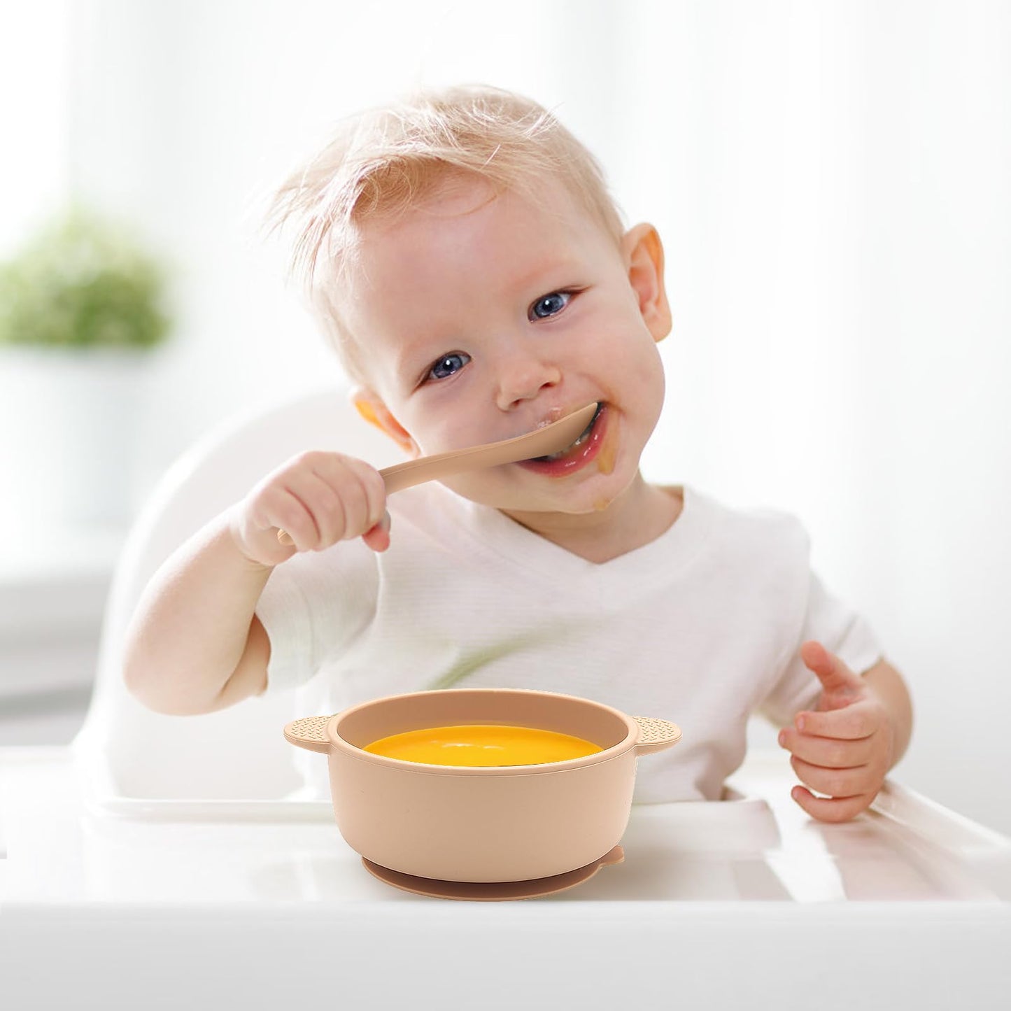 Silicone Baby Feeding Set, 3 Pack Baby Bowls with Suction and 3 Pack Baby Spoons