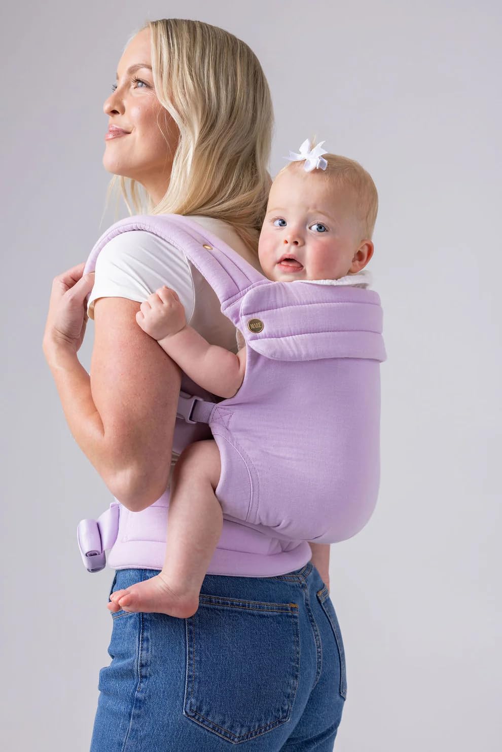 Mabē Monarch Ergonomic Baby Carrier – Premium Cotton Soft Structured Newborn to Toddler Carrier with Hip-Healthy Design, 3 Carry Positions (7-35lbs), Lightweight & Breathable, (Ivory)