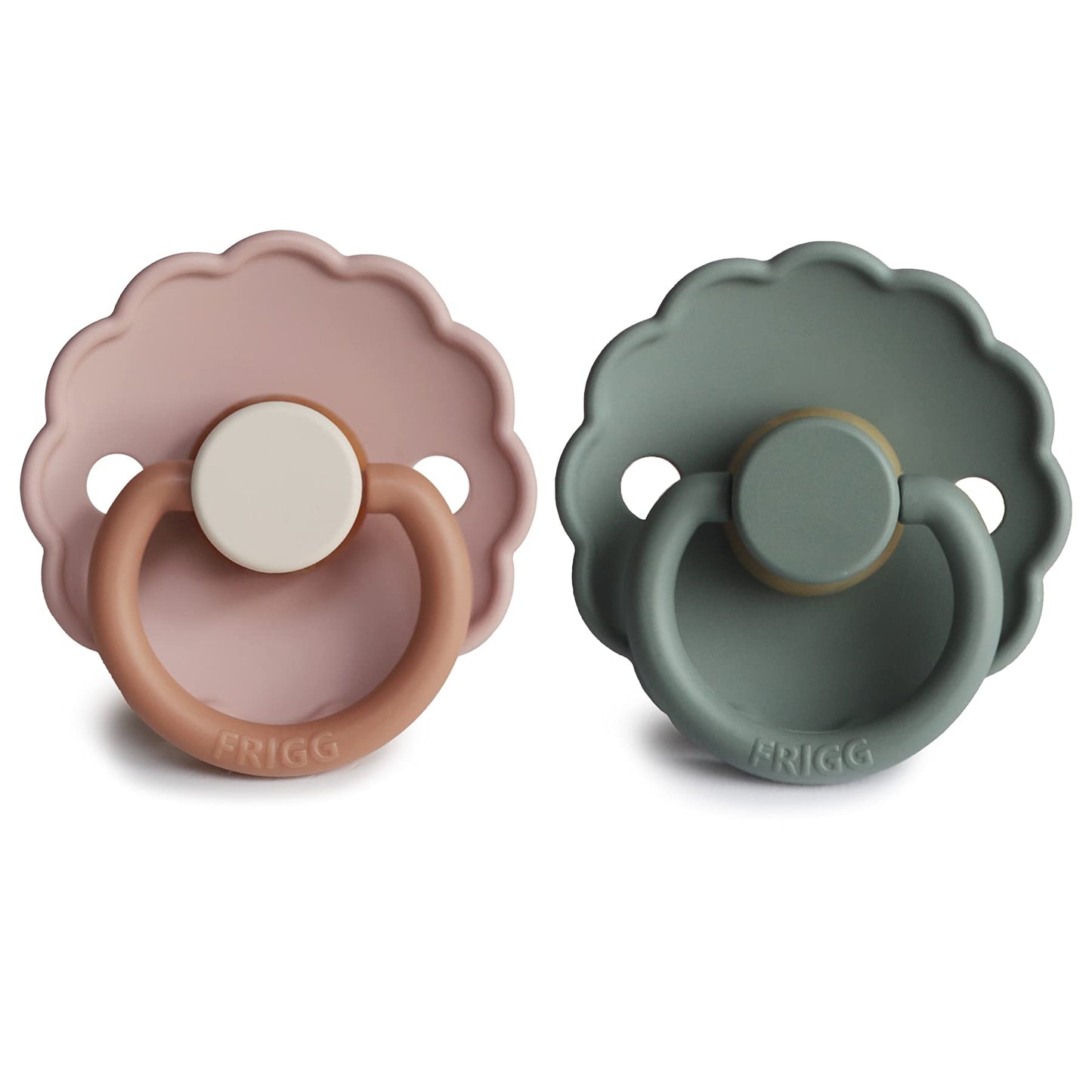 FRIGG Daisy Natural Rubber Baby Pacifier | Made in Denmark | BPA-Free (Aurora/Bright White, 0-6 Months) 2-Pack