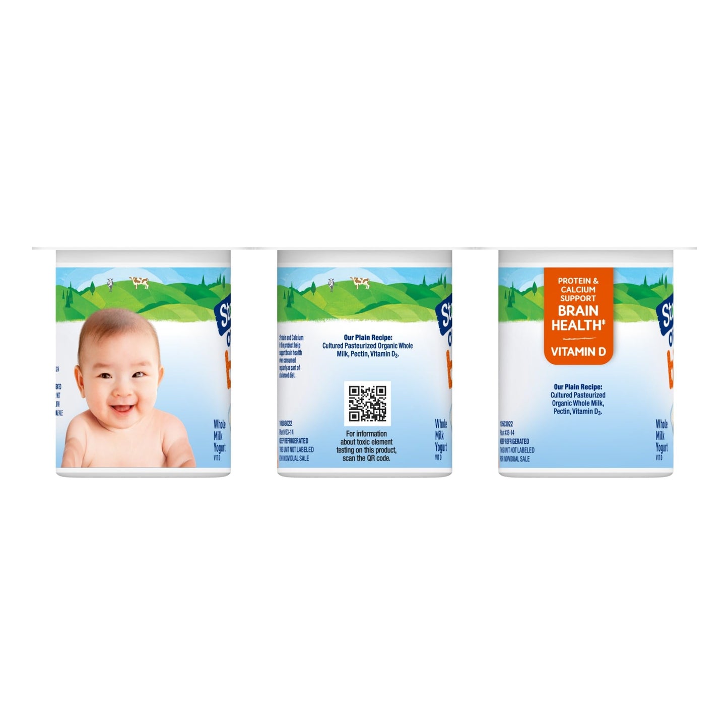 Stonyfield Organic YoBaby Whole Milk Baby Yogurt Cups with Probiotics, Plain, 4 Oz, 6 Pack