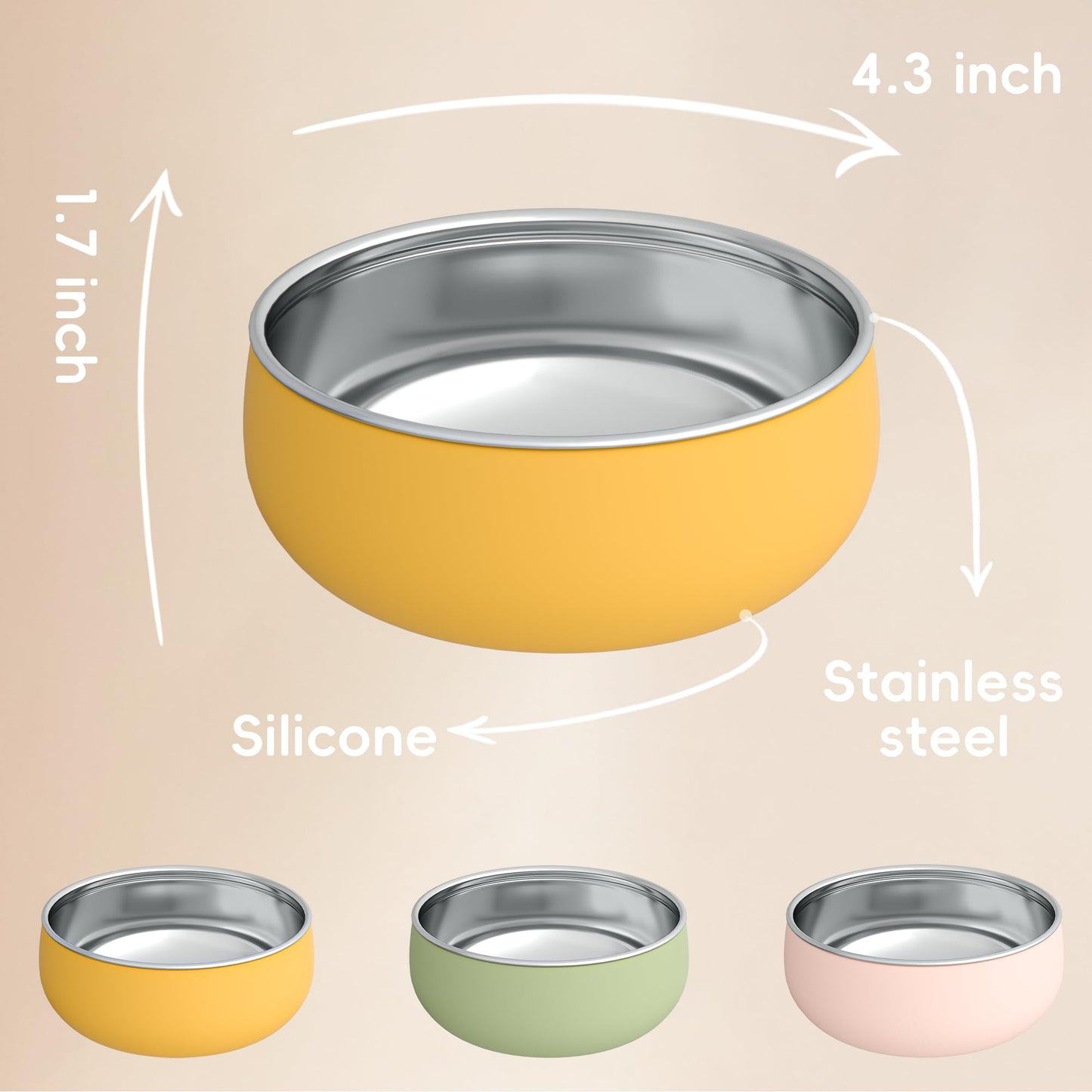 Bella's Friends Stainless Steel and Silicone Baby Bowls with Suction 3 Pack, 4.3”