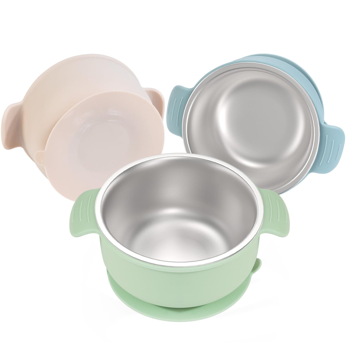Bella's Friends Stainless Steel and Silicone Baby Bowls with Suction 3 Pack, 4.3”