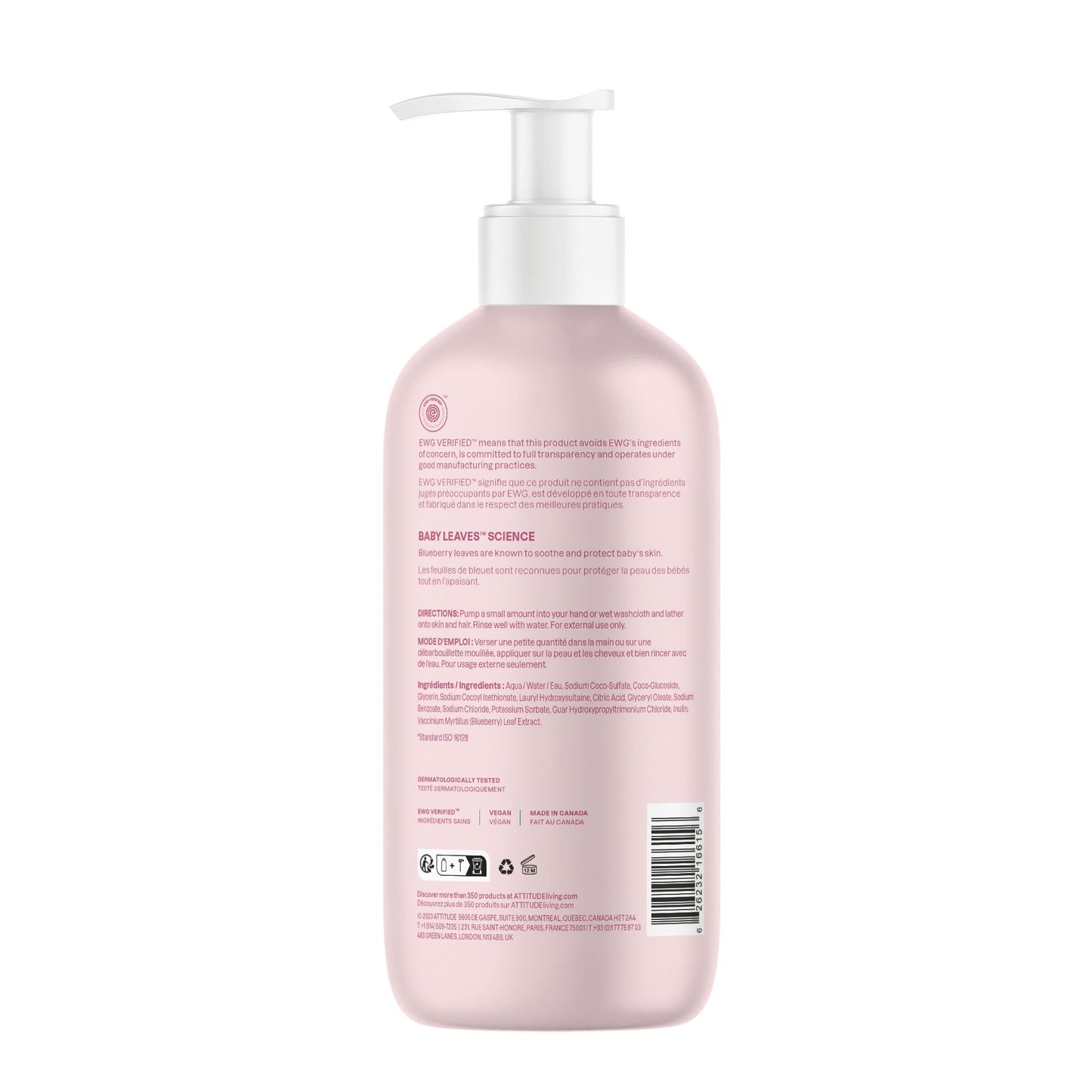 ATTITUDE 2-in-1 Shampoo and Body Wash for Baby, EWG Verified, 16 Fl Oz