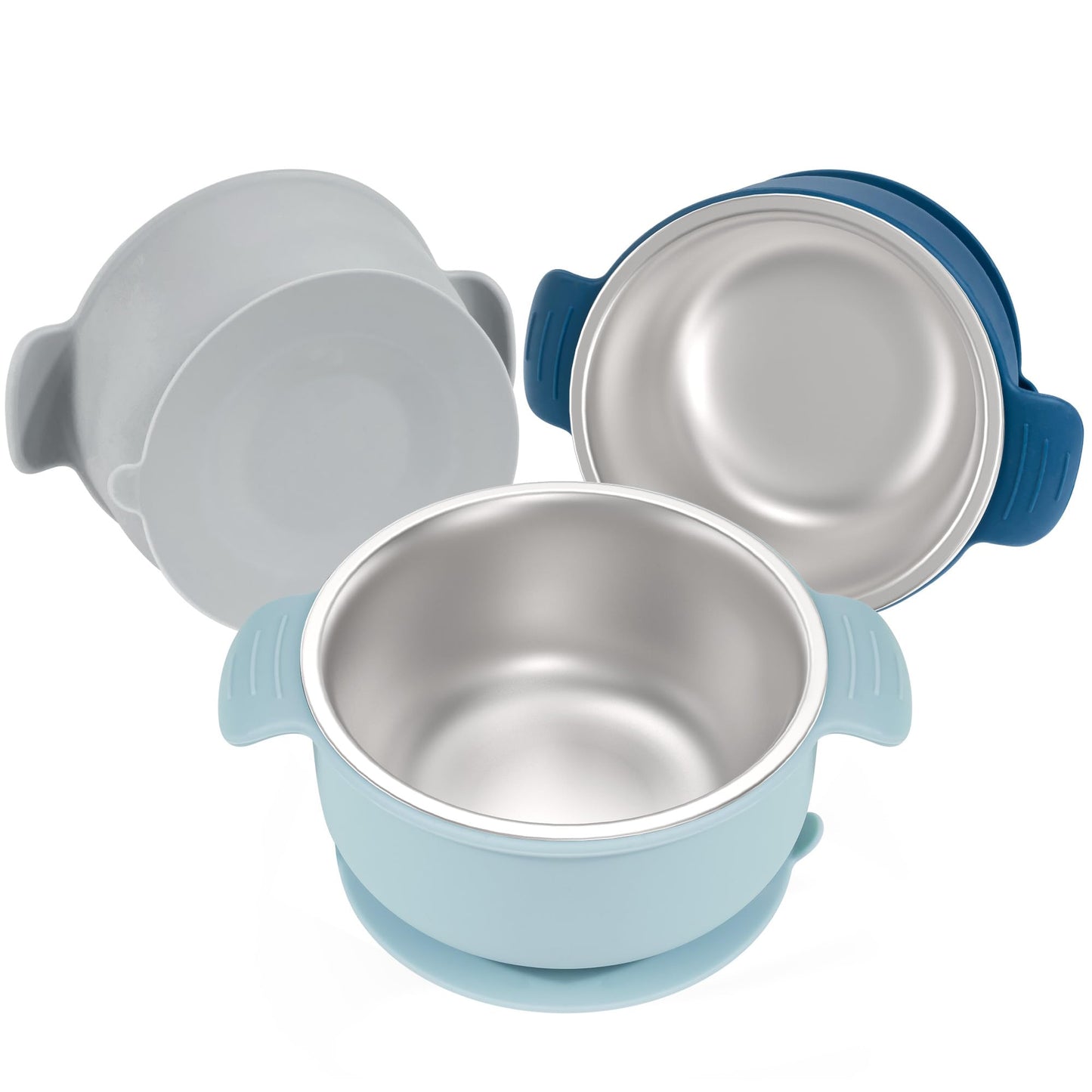 Bella's Friends Stainless Steel and Silicone Baby Bowls with Suction 3 Pack, 4.3”
