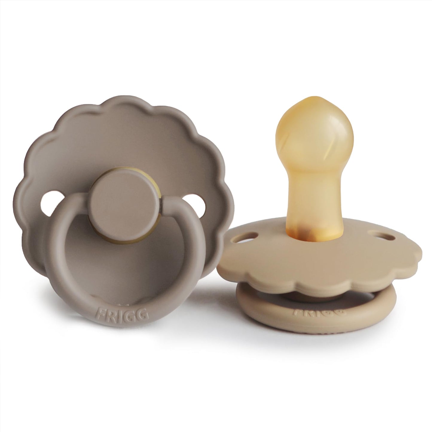 FRIGG Daisy Natural Rubber Baby Pacifier | Made in Denmark | BPA-Free (Aurora/Bright White, 0-6 Months) 2-Pack