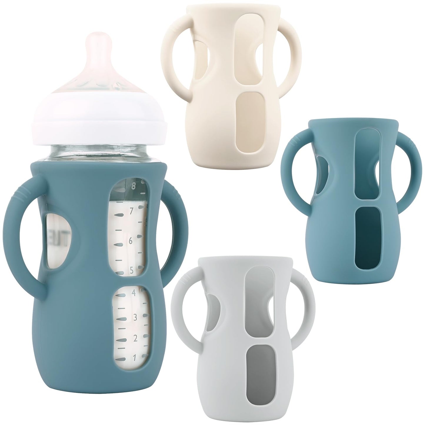 3 Pack Silicone Sleeves for Avent Natural Glass Baby Bottles, Anti Breakage Baby Bottle Holder, Compatible Philips Avent Glass Natural Baby Bottle 4 oz(Grey+Dark Blue+Apricot)