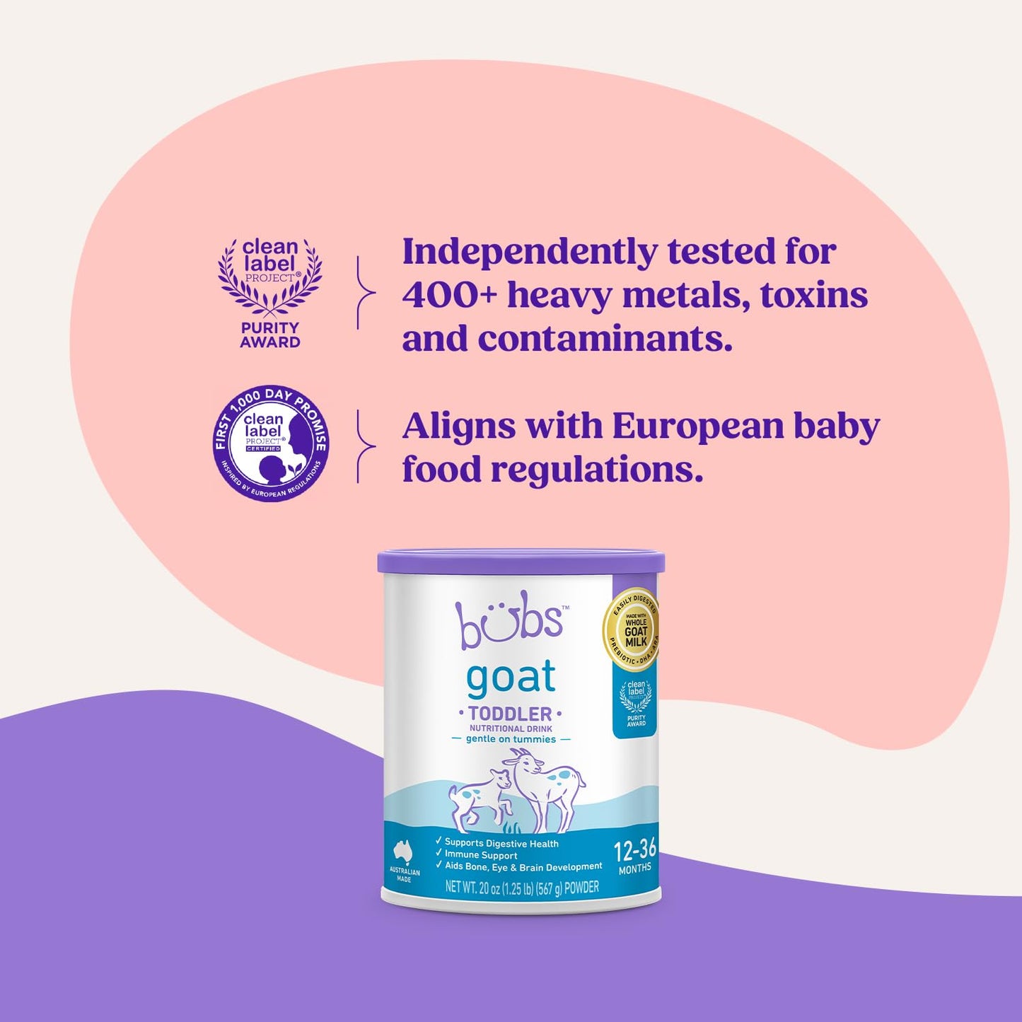 Bubs Whole Goat Milk Formula with Iron, Made with Non-GMO Goat Milk, 20 oz