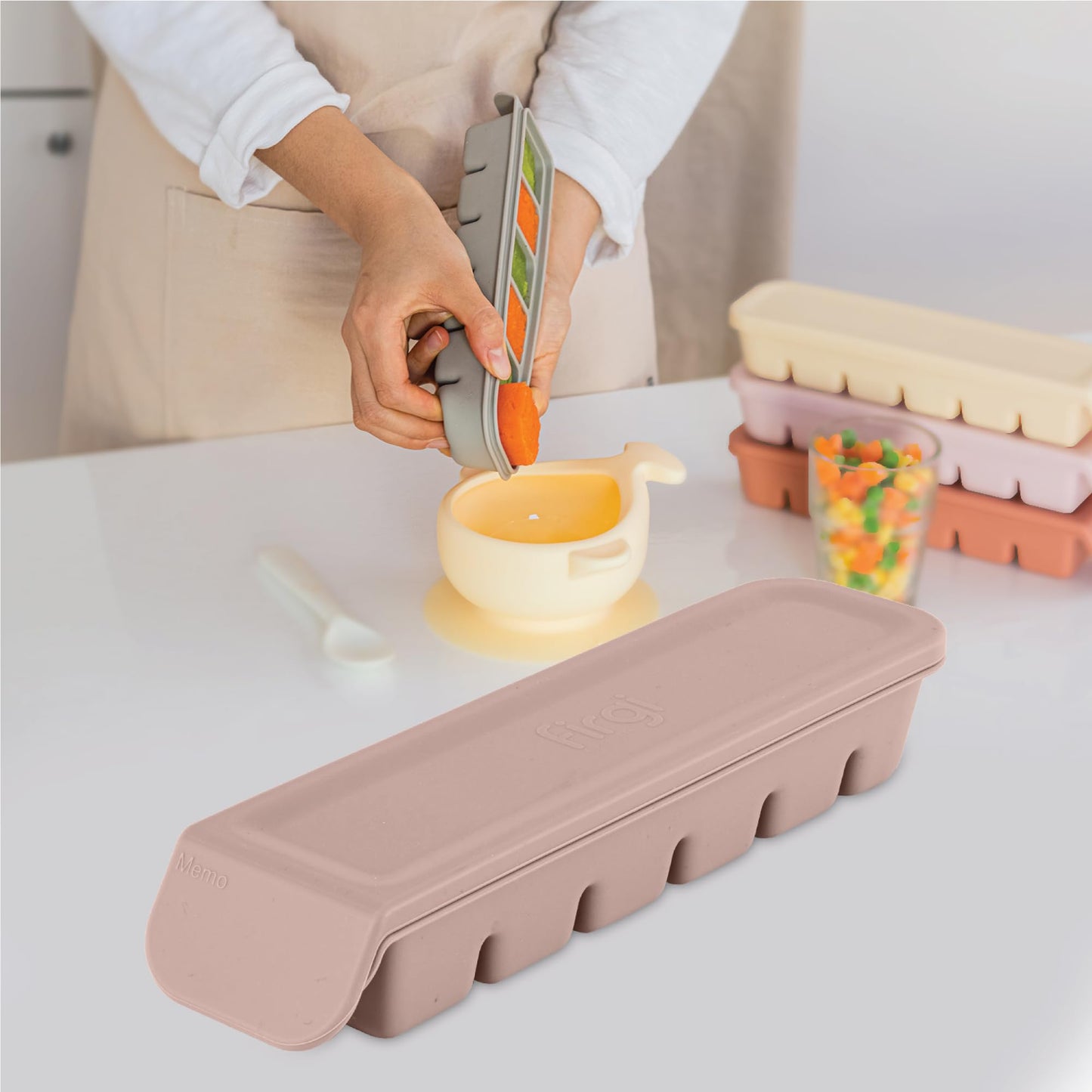 4 Section-1.7oz Gray 100% Food Grade Silicone Ice Cube Tray Food Container with Airtight Locking Lid, Fruit Vegetable Purees, Breastmilk Storage for Baby & Toddler Food | BPA Free Korea Made