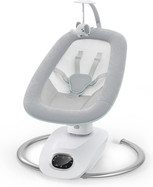 Momcozy CocoSway 3D-Motion Baby Swing for Infants to Toddlers, 6 Motion Modes & 4 Speeds, 180° Rotating Seat, Remote Control, Reclining Seat with 5-Point Harness, 8 Preset Lullabies, Grey