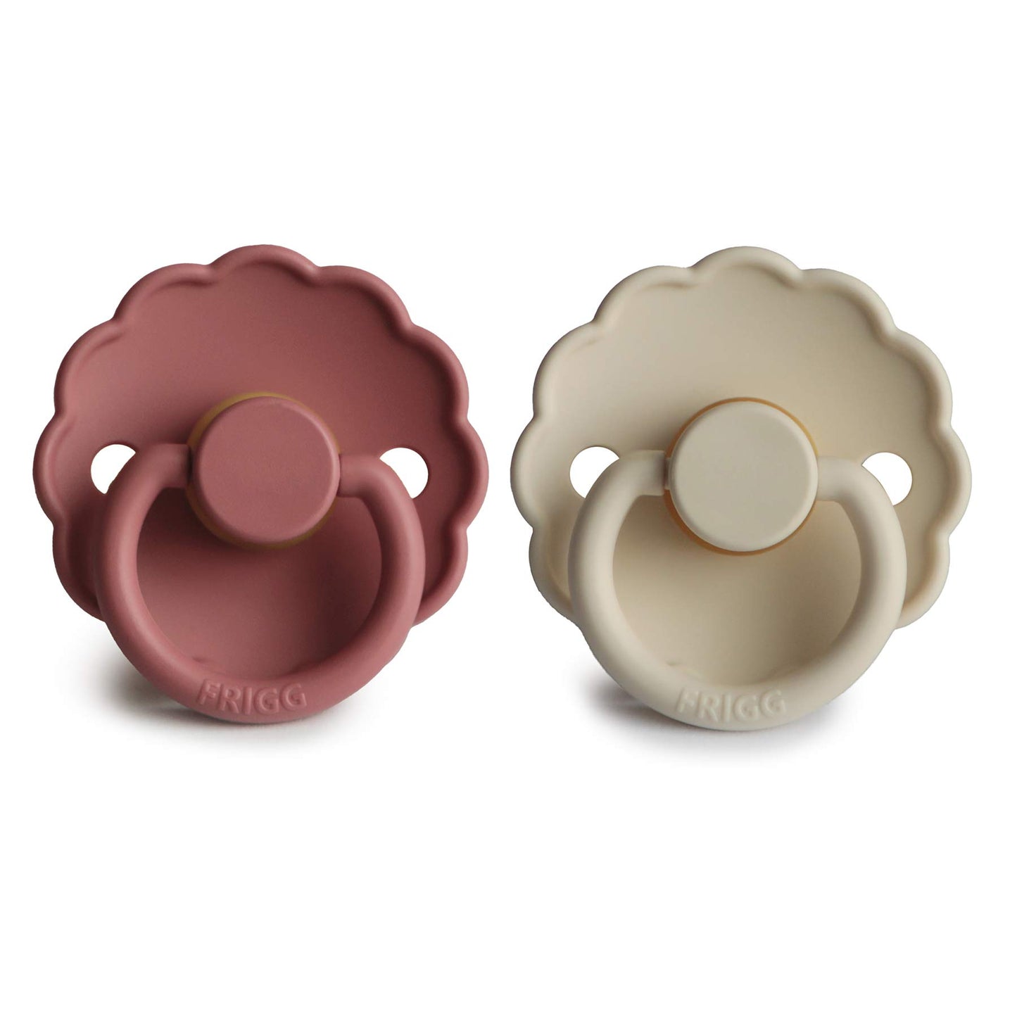 FRIGG Daisy Natural Rubber Baby Pacifier | Made in Denmark | BPA-Free (Aurora/Bright White, 0-6 Months) 2-Pack