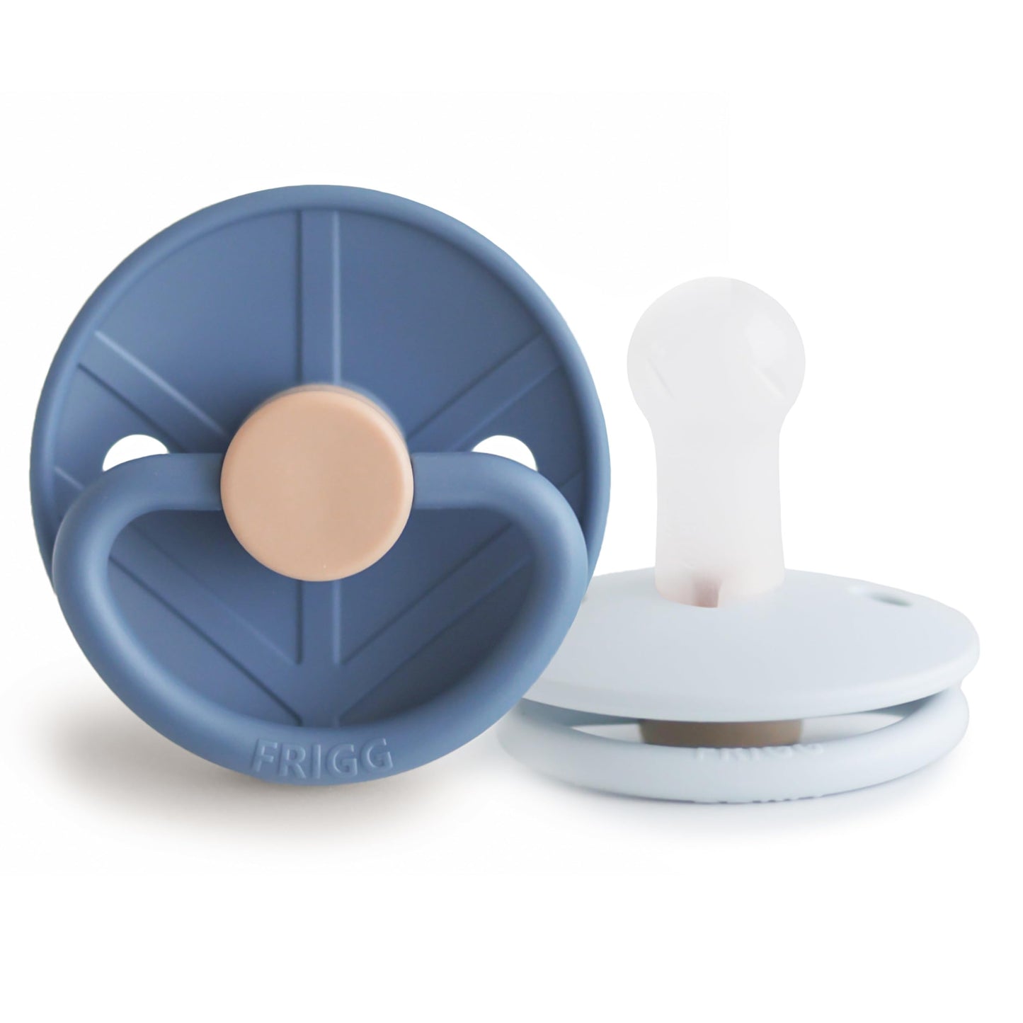 FRIGG Little Viking SilkySoft Silicone Baby Pacifier 2-Pack | Made in Denmark | BPA-Free (Powder Blue/Cream,6-18 Months)