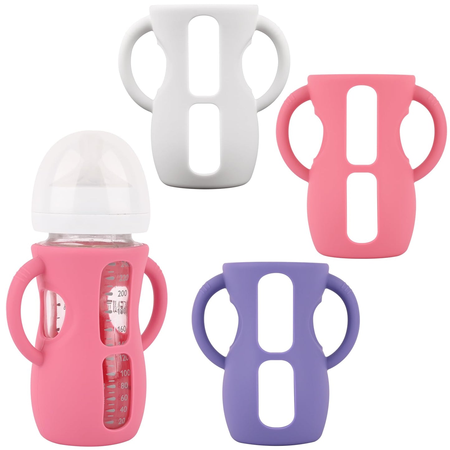 3 Pack Silicone Sleeves for Avent Natural Glass Baby Bottles, Anti Breakage Baby Bottle Holder, Compatible Philips Avent Glass Natural Baby Bottle 4 oz(Grey+Dark Blue+Apricot)