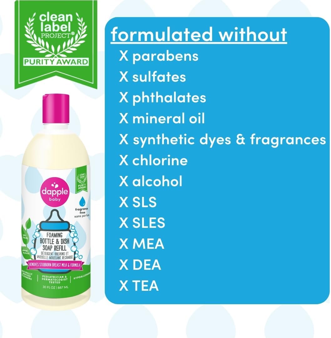 Dapple Baby Foaming Dish Soap, Refill, Unscented, 30oz (2 Units)