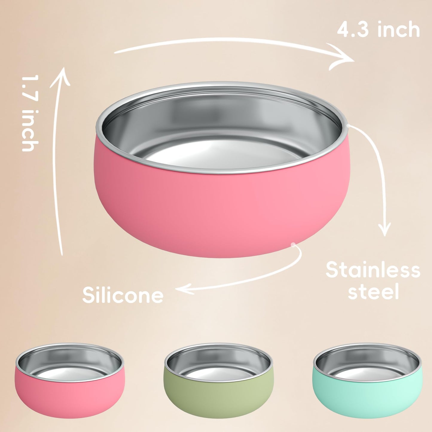 Bella's Friends Stainless Steel and Silicone Baby Bowls with Suction 3 Pack, 4.3”