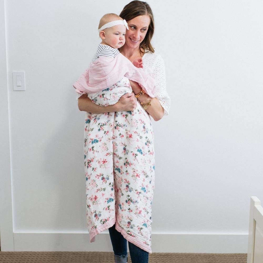 GRACED SOFT LUXURIES Softest Large 100% Cotton Muslin Quilt, 47" x 47" Reversible Printed Cotton Baby Receiving Blanket (Floral Burst)