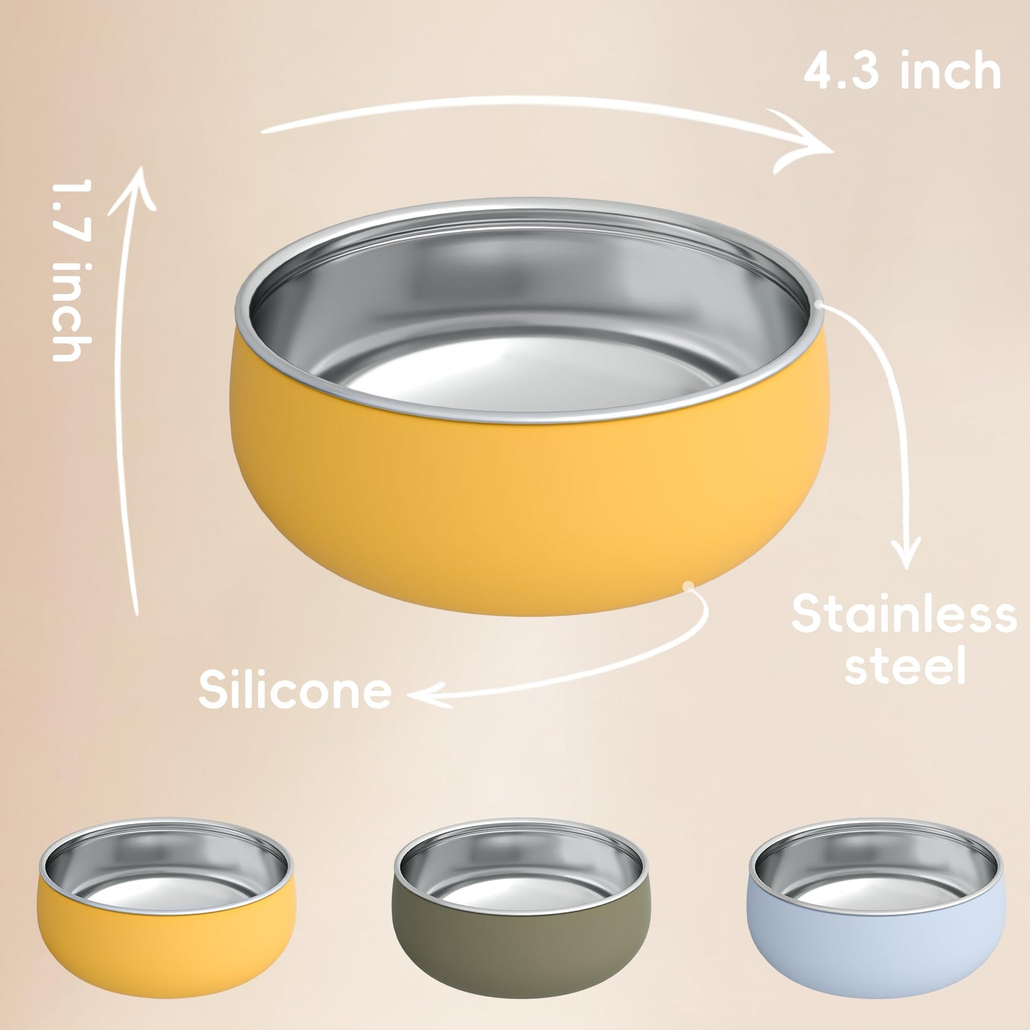Bella's Friends Stainless Steel and Silicone Baby Bowls with Suction 3 Pack, 4.3”