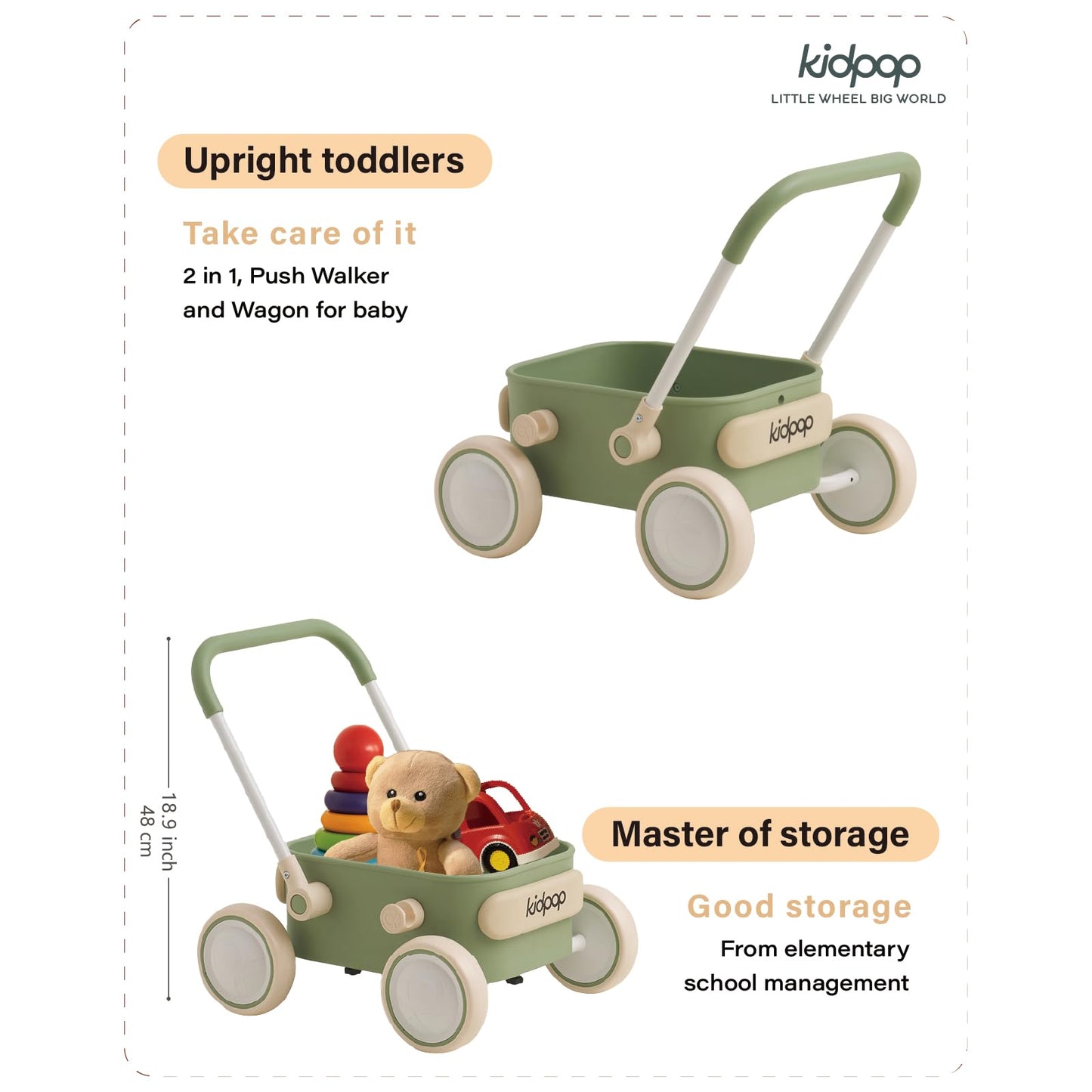 PULA Baby Push Walker with Wheels Toddler Wagon for First Learner Baby Toys 6-12 Months, 1 Year Old Birthday Gifts, Indoors and Outdoors (Black)