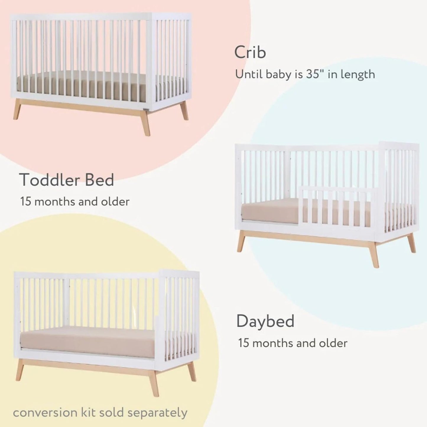dadada Soho 3-in-1 Convertible Crib & 5-Drawer Dresser Set – Solid Wood, GREENGUARD Gold Certified