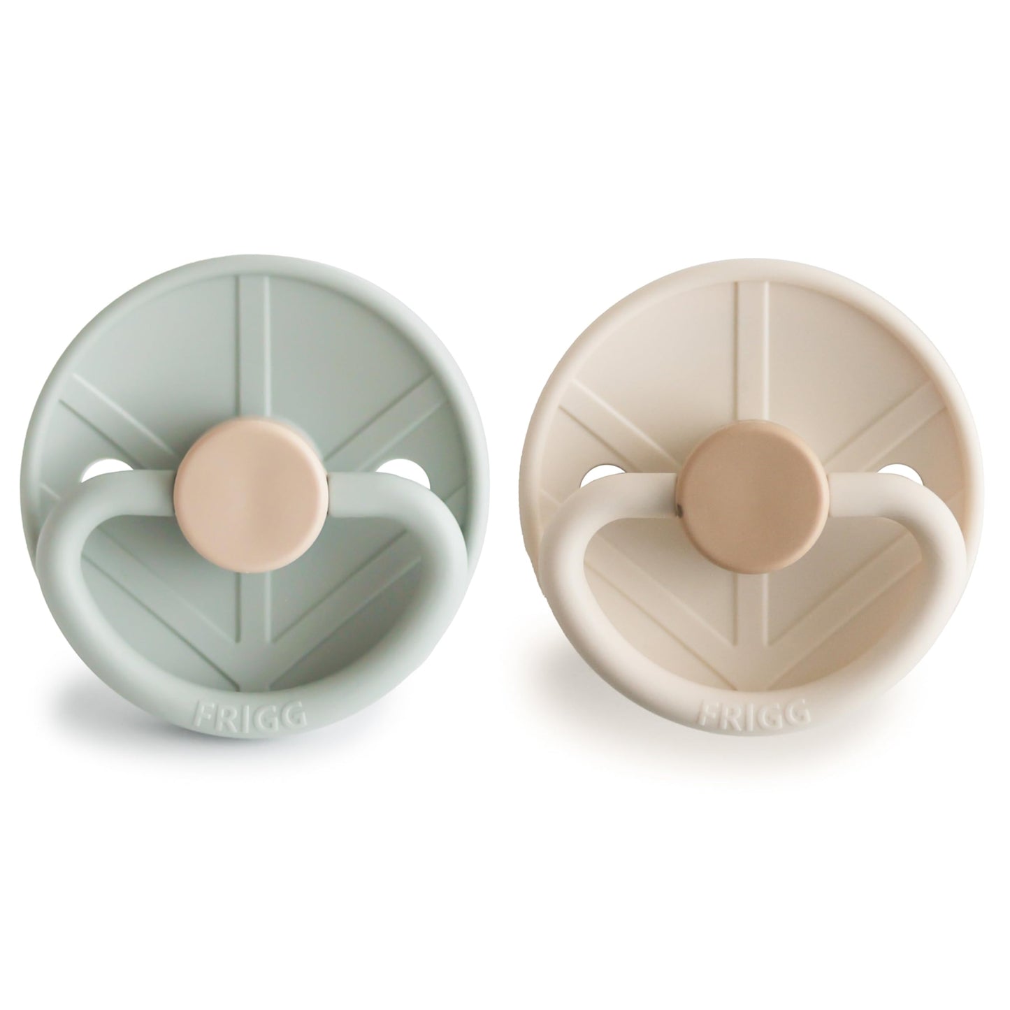 FRIGG Little Viking SilkySoft Silicone Baby Pacifier 2-Pack | Made in Denmark | BPA-Free (Powder Blue/Cream,6-18 Months)