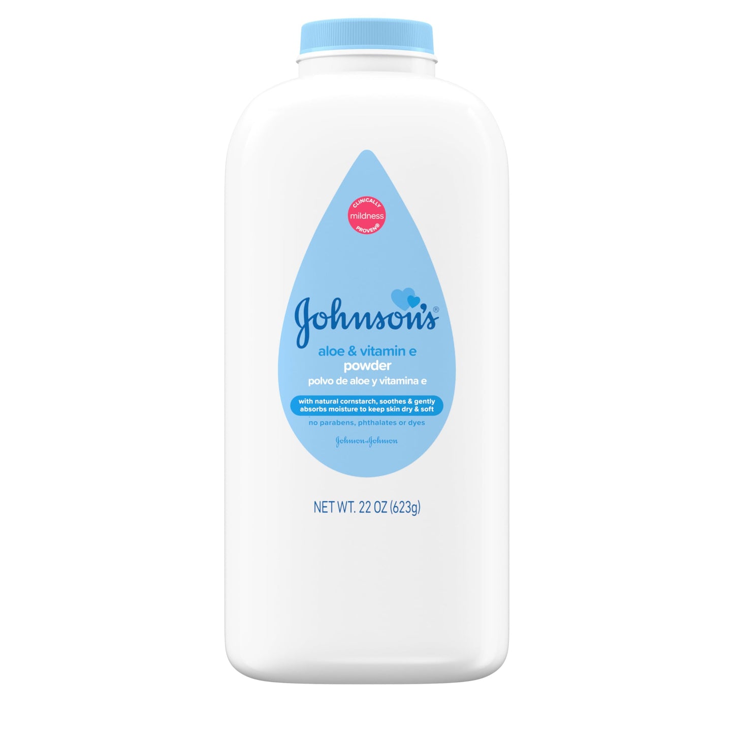 Johnson's Baby Powder with Naturally Derived Cornstarch, Aloe & Vitamin E, 22 oz, 3 Pack