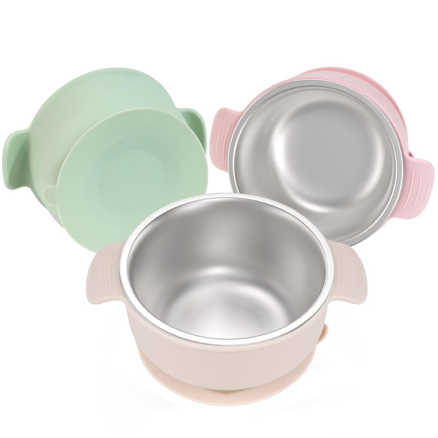 Bella's Friends Stainless Steel and Silicone Baby Bowls with Suction 3 Pack, 4.3”