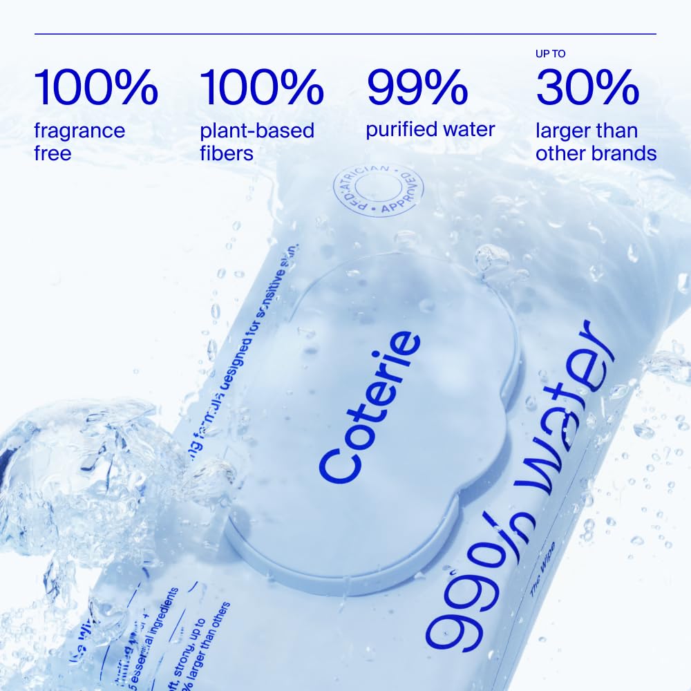 Coterie Baby Wipes for Sensitive Skin, Plant-Based and Plastic-Free Fibers, 99% Water, Hypoallergenic 12 Pack, 672 Count