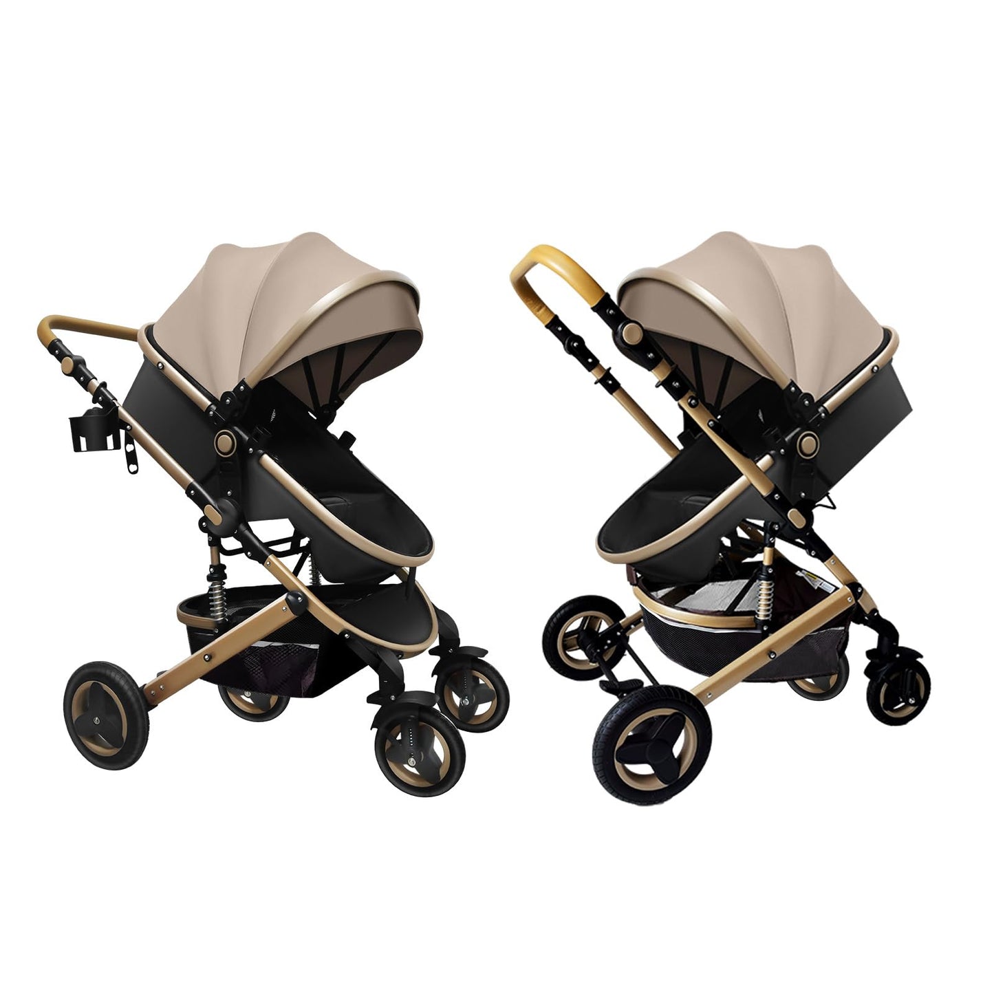 Luxury Baby Stroller 2 in 1 with Bassinet Mode Foldable Infant Stroller High Landscape Reversible Stroller Travel Pram Baby Carriage (Black)