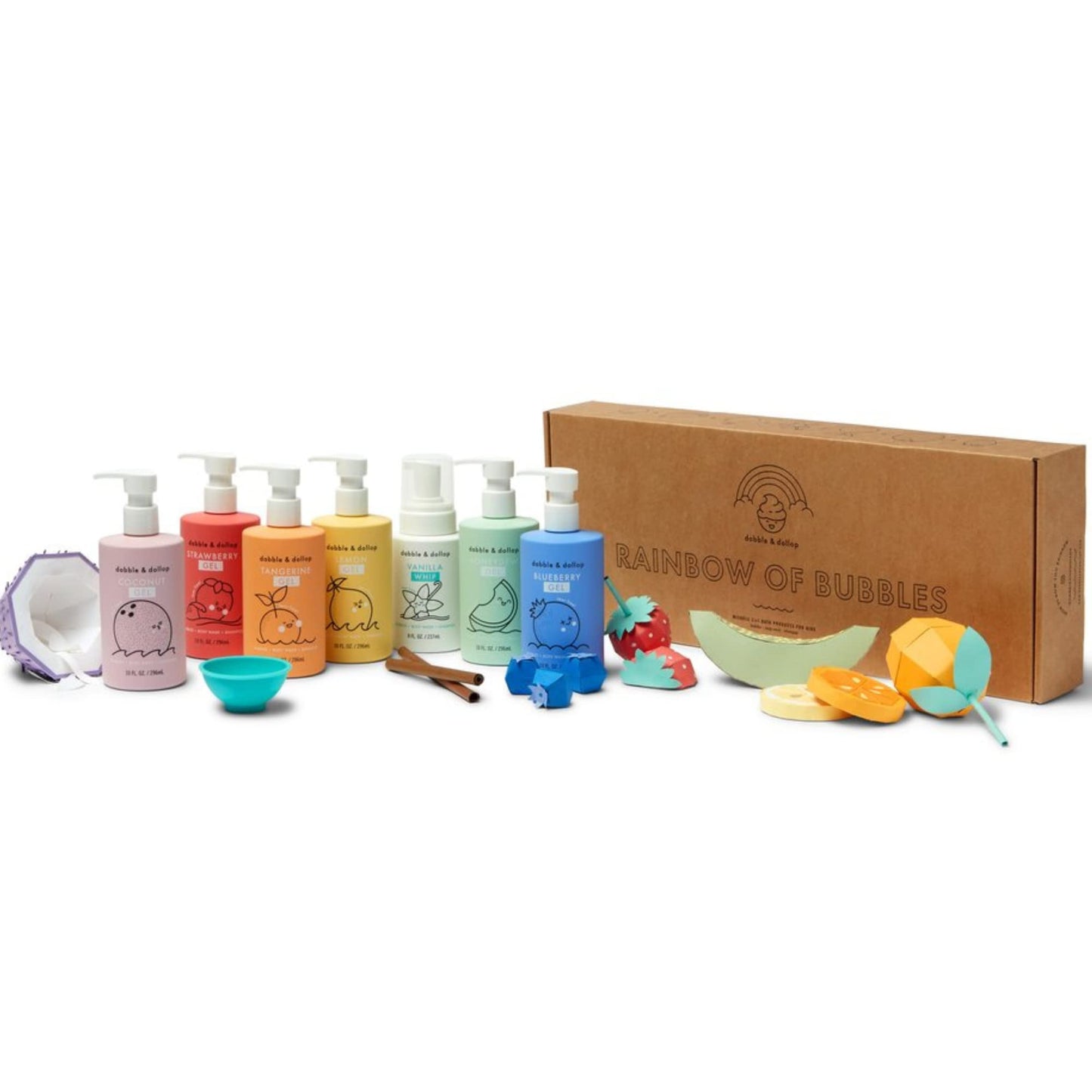 Dabble & Dollop Beachy Bundle, Natural Bubble Bath, Body Wash, Shampoo for Kids, USA-Made, Paraben & Sulfate Free, Vegan, Gluten-Free, Tear-Free, Honeydew Melon, Vanilla & Coconut (Set of 3)