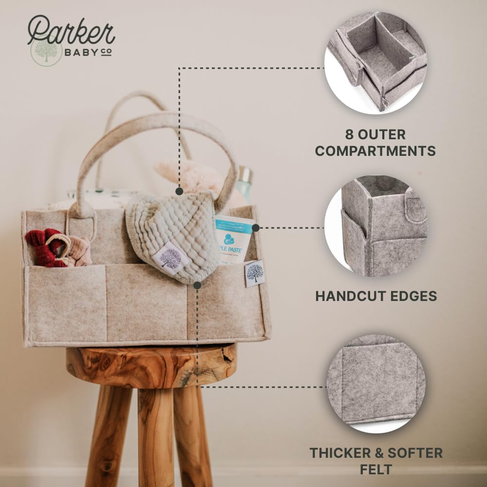 Parker Baby Diaper Caddy - Nursery Storage Bin and Car Organizer for Diapers and Baby Wipes - Oatmeal, Regular