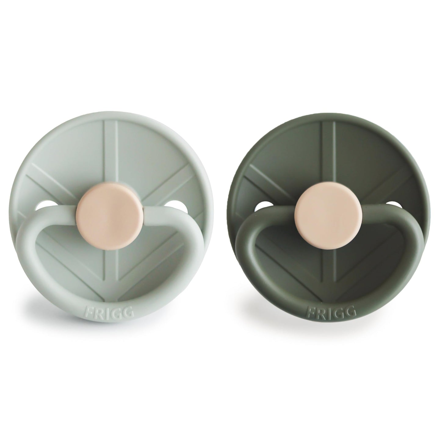 FRIGG Little Viking SilkySoft Silicone Baby Pacifier 2-Pack | Made in Denmark | BPA-Free (Powder Blue/Cream,6-18 Months)