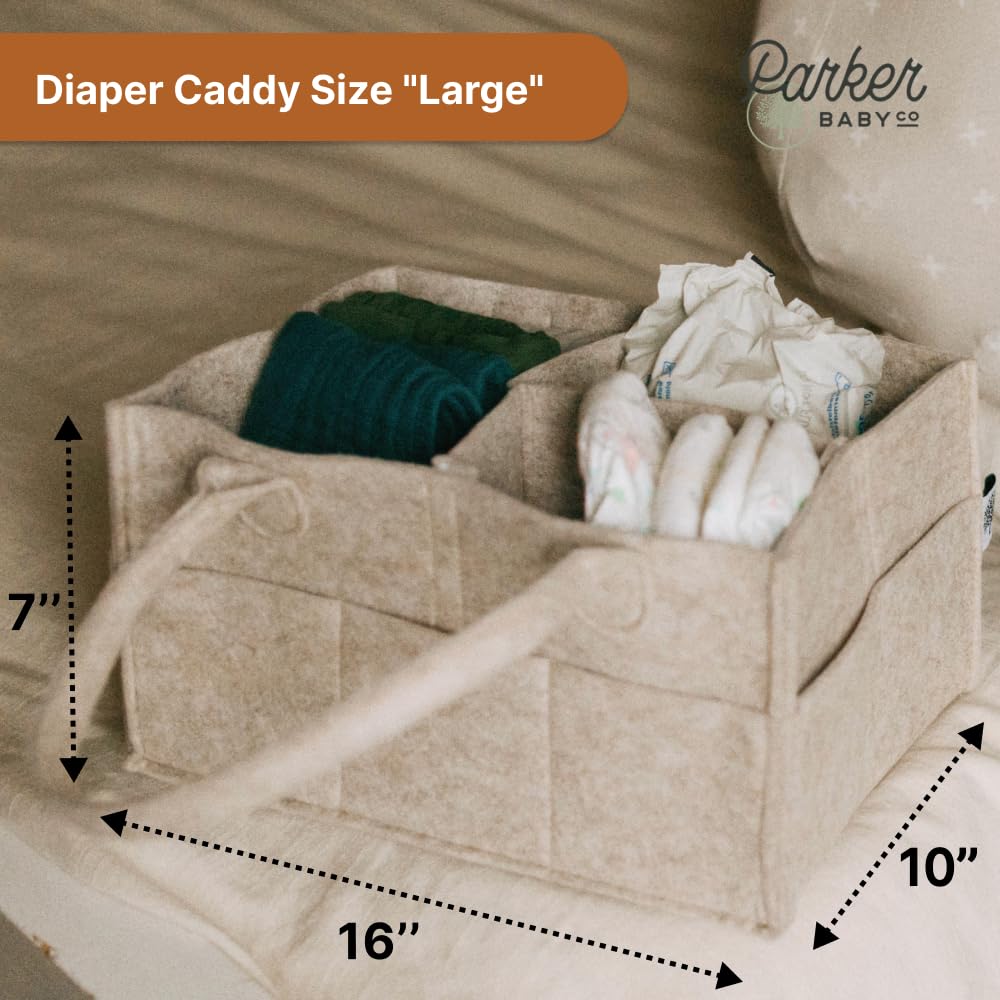Parker Baby Diaper Caddy - Nursery Storage Bin and Car Organizer for Diapers and Baby Wipes - Oatmeal, Regular