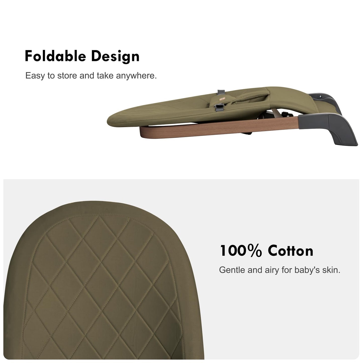 Foldable Baby Bouncer, Baby Seat with 3 Adjustable Heights, Portable Newborn Rocker