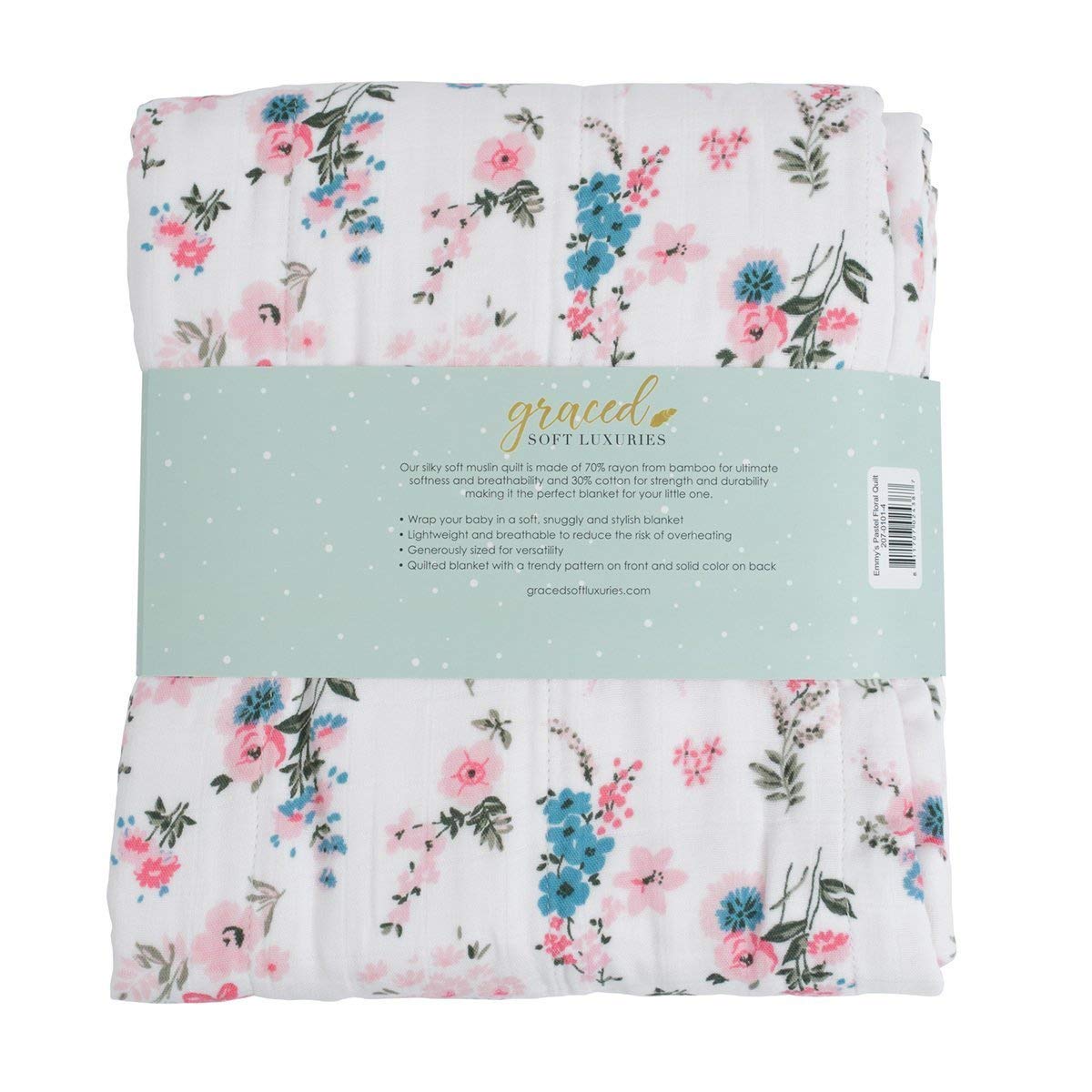 GRACED SOFT LUXURIES Softest Large 100% Cotton Muslin Quilt, 47" x 47" Reversible Printed Cotton Baby Receiving Blanket (Floral Burst)