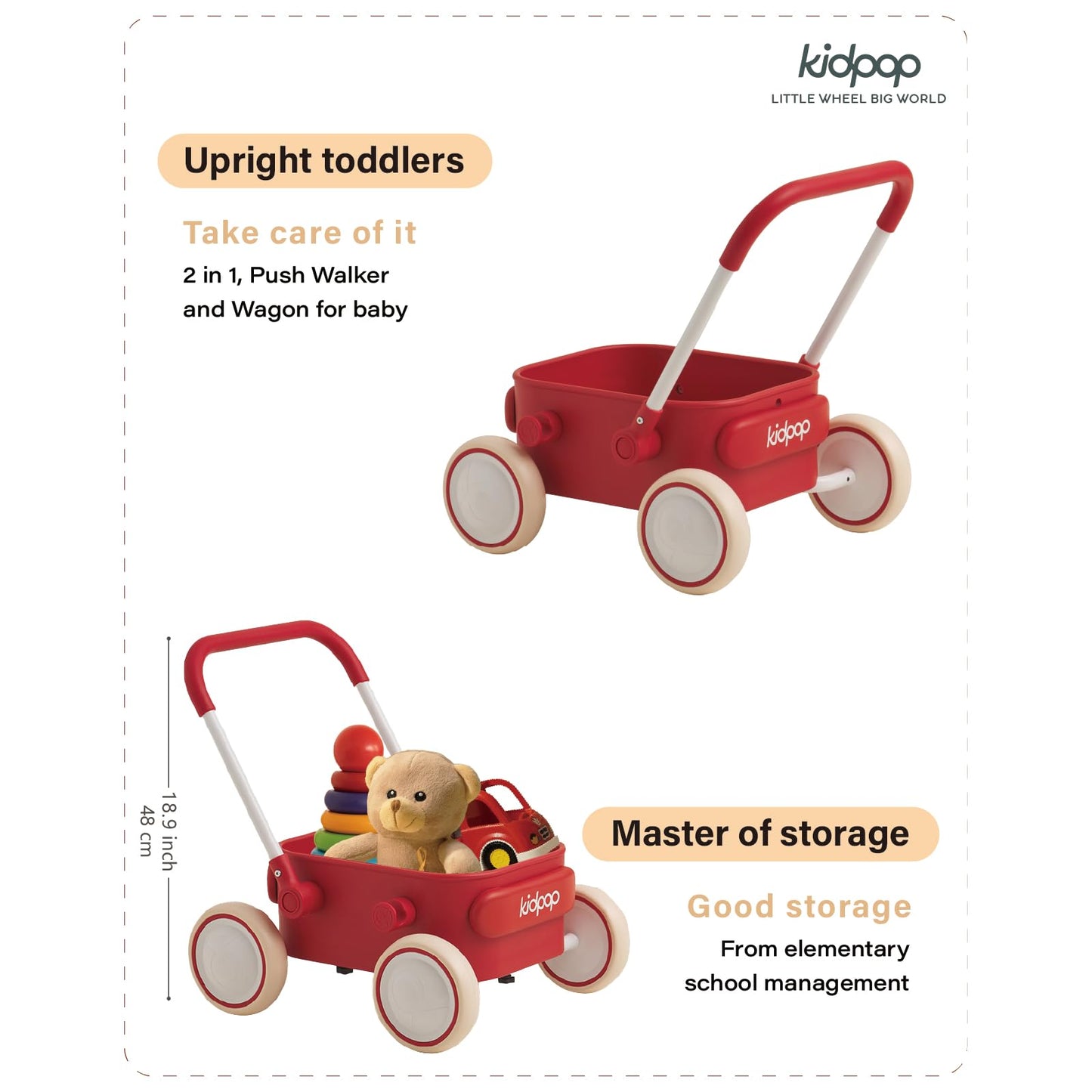 PULA Baby Push Walker with Wheels Toddler Wagon for First Learner Baby Toys 6-12 Months, 1 Year Old Birthday Gifts, Indoors and Outdoors (Black)