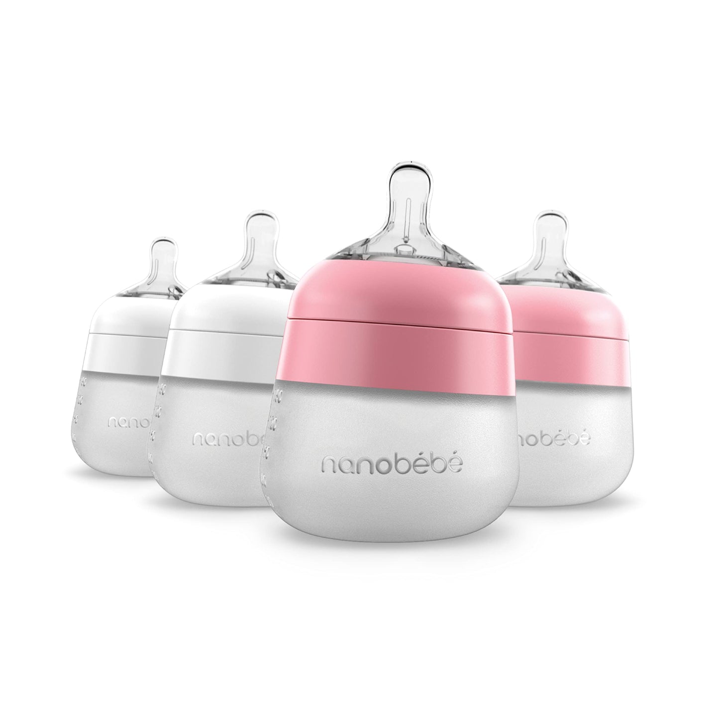Nanobébé Flexy Silicone Baby Bottle, Anti-Colic, Natural Feel, Non-Collapsing Nipple, Non-Tip Stable Base, Easy to Clean, 3-Pack, Gray, 9oz