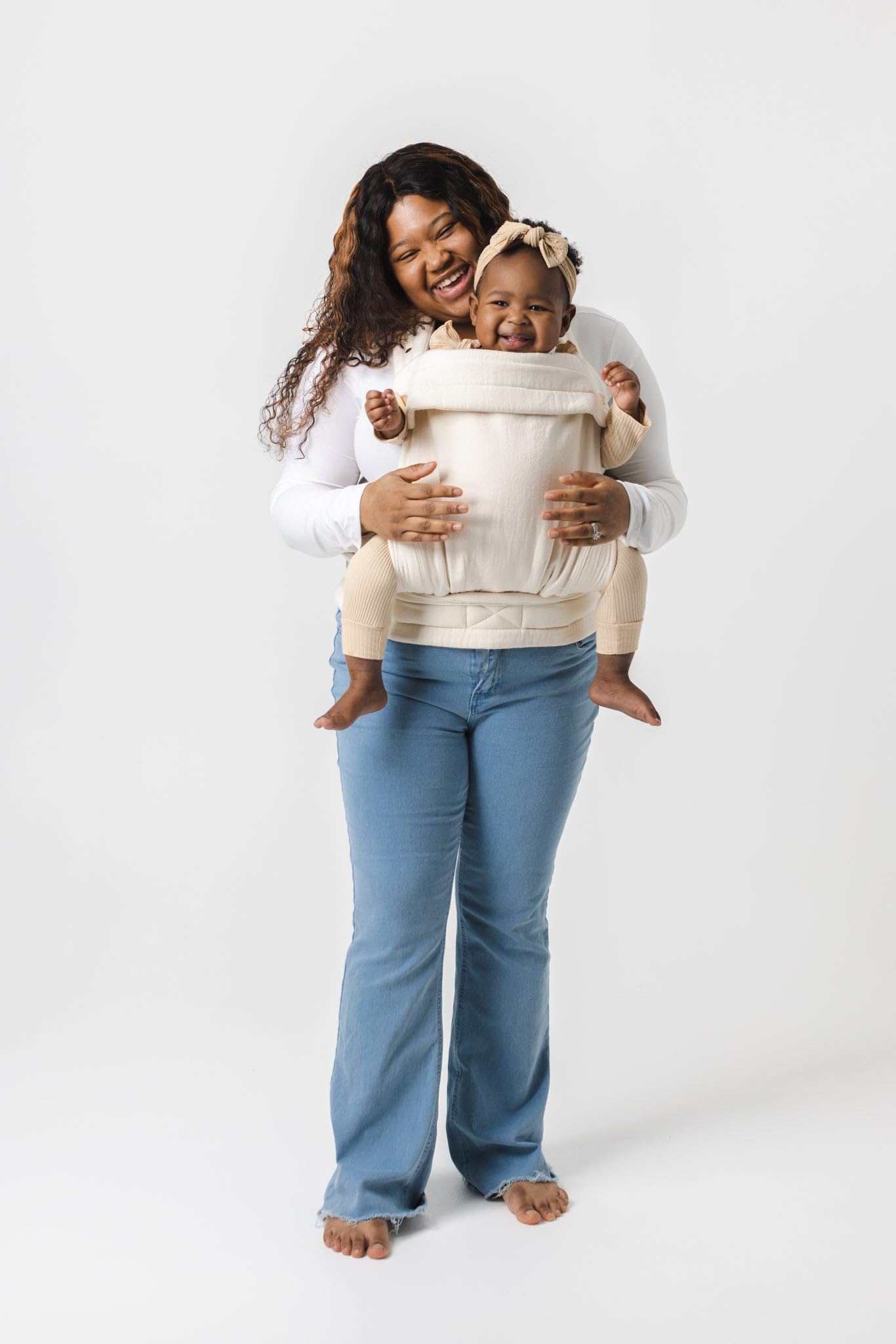 Mabē Monarch Ergonomic Baby Carrier – Premium Cotton Soft Structured Newborn to Toddler Carrier with Hip-Healthy Design, 3 Carry Positions (7-35lbs), Lightweight & Breathable, (Ivory)