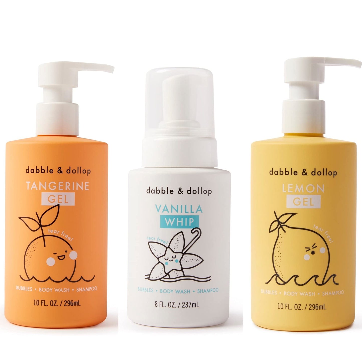Dabble & Dollop Beachy Bundle, Natural Bubble Bath, Body Wash, Shampoo for Kids, USA-Made, Paraben & Sulfate Free, Vegan, Gluten-Free, Tear-Free, Honeydew Melon, Vanilla & Coconut (Set of 3)