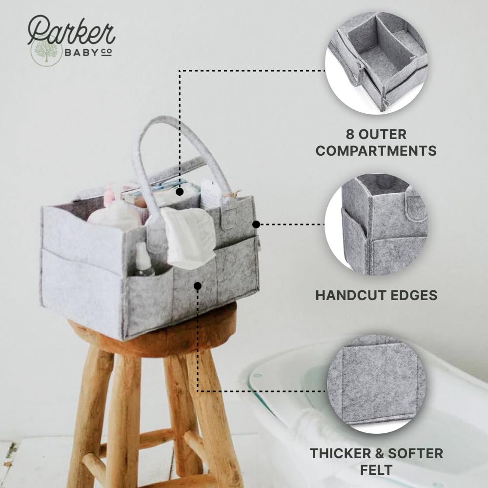 Parker Baby Diaper Caddy - Nursery Storage Bin and Car Organizer for Diapers and Baby Wipes - Oatmeal, Regular