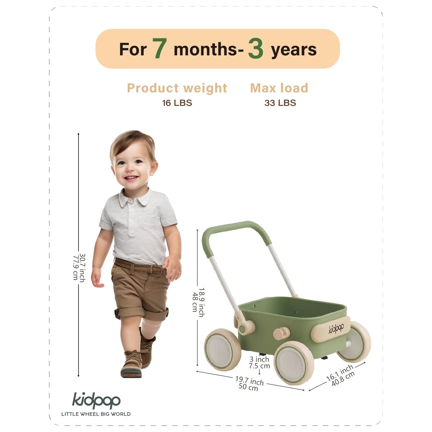 PULA Baby Push Walker with Wheels Toddler Wagon for First Learner Baby Toys 6-12 Months, 1 Year Old Birthday Gifts, Indoors and Outdoors (Black)