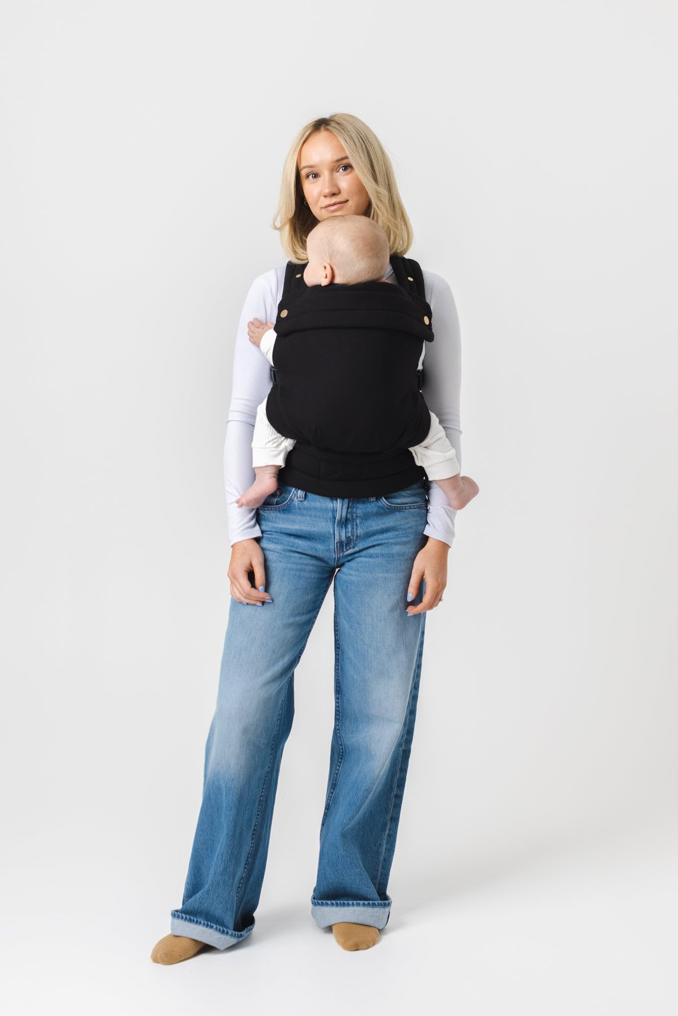 Mabē Monarch Ergonomic Baby Carrier – Premium Cotton Soft Structured Newborn to Toddler Carrier with Hip-Healthy Design, 3 Carry Positions (7-35lbs), Lightweight & Breathable, (Ivory)