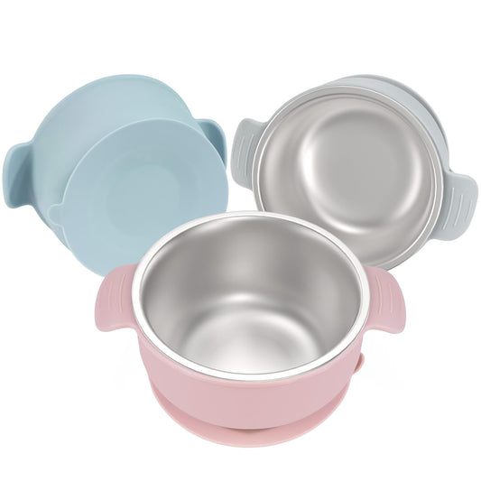 Bella's Friends Stainless Steel and Silicone Baby Bowls with Suction 3 Pack, 4.3”